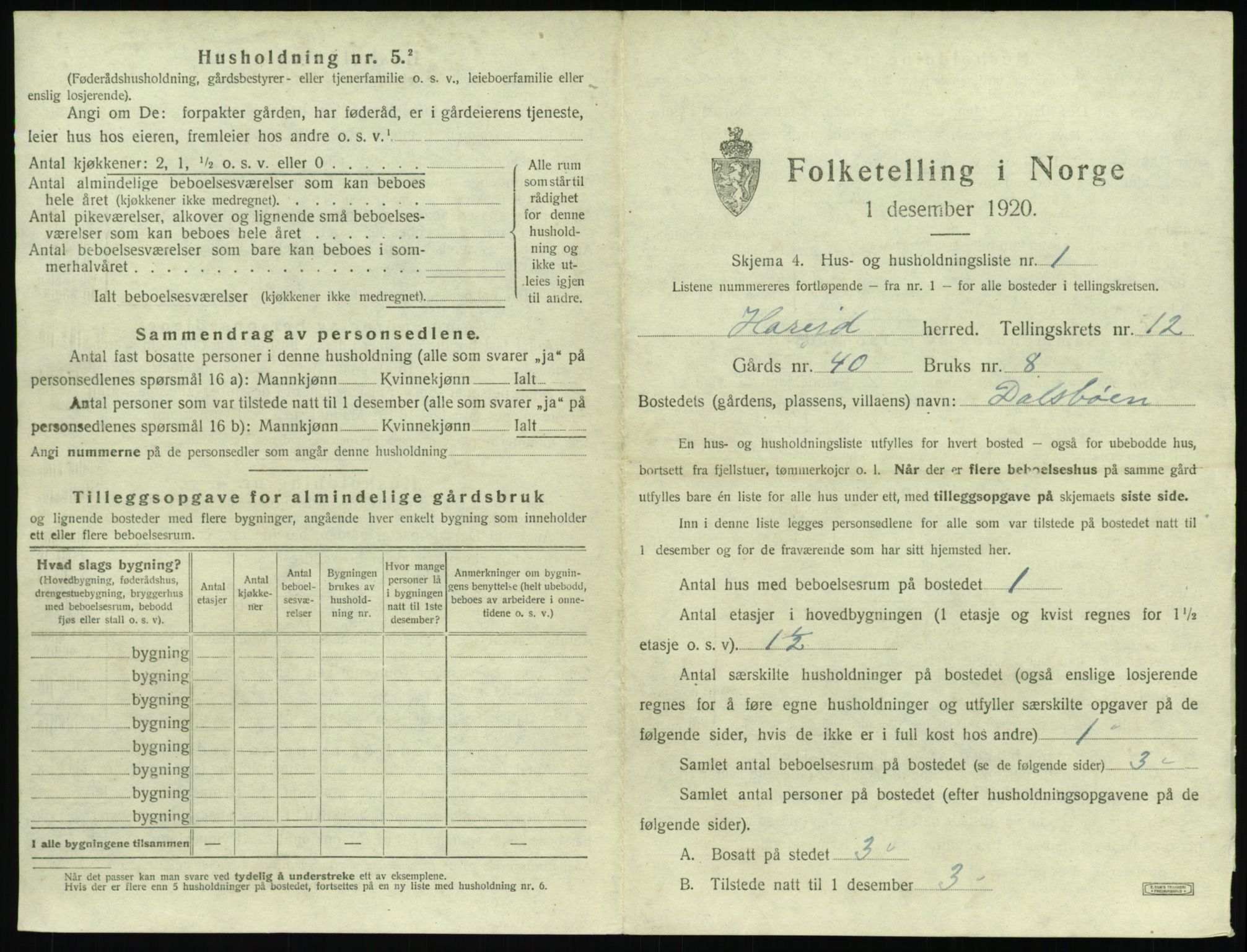 SAT, 1920 census for Hareid, 1920, p. 621