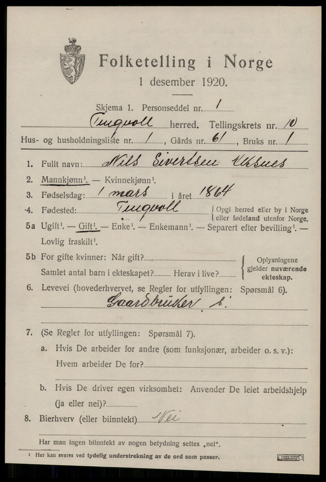 SAT, 1920 census for Tingvoll, 1920, p. 5238