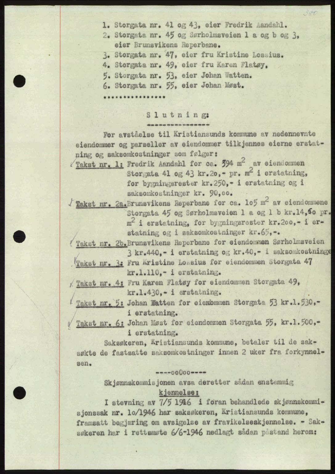 Kristiansund byfogd, AV/SAT-A-4587/A/27: Mortgage book no. 40, 1946-1946, Diary no: : 994/1946