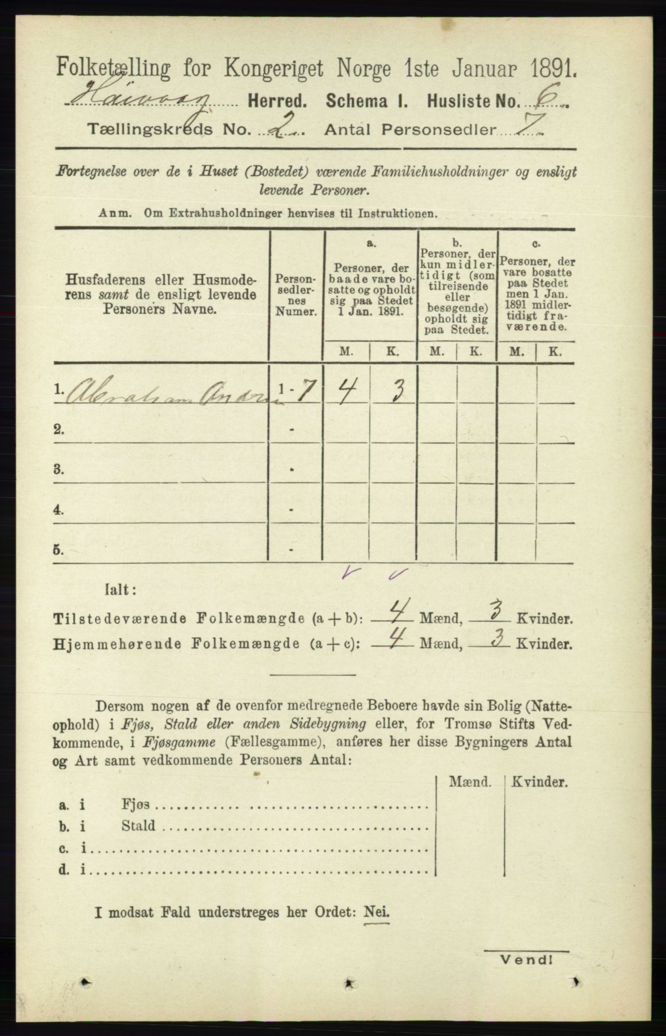 RA, 1891 census for 0927 Høvåg, 1891, p. 470