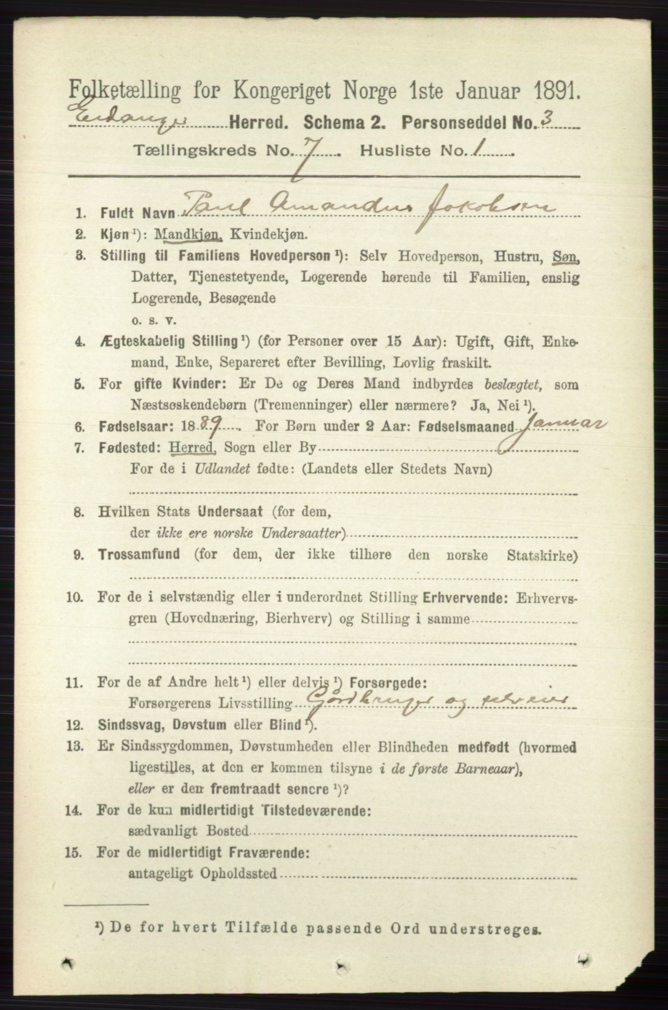 RA, 1891 census for 0813 Eidanger, 1891, p. 2753