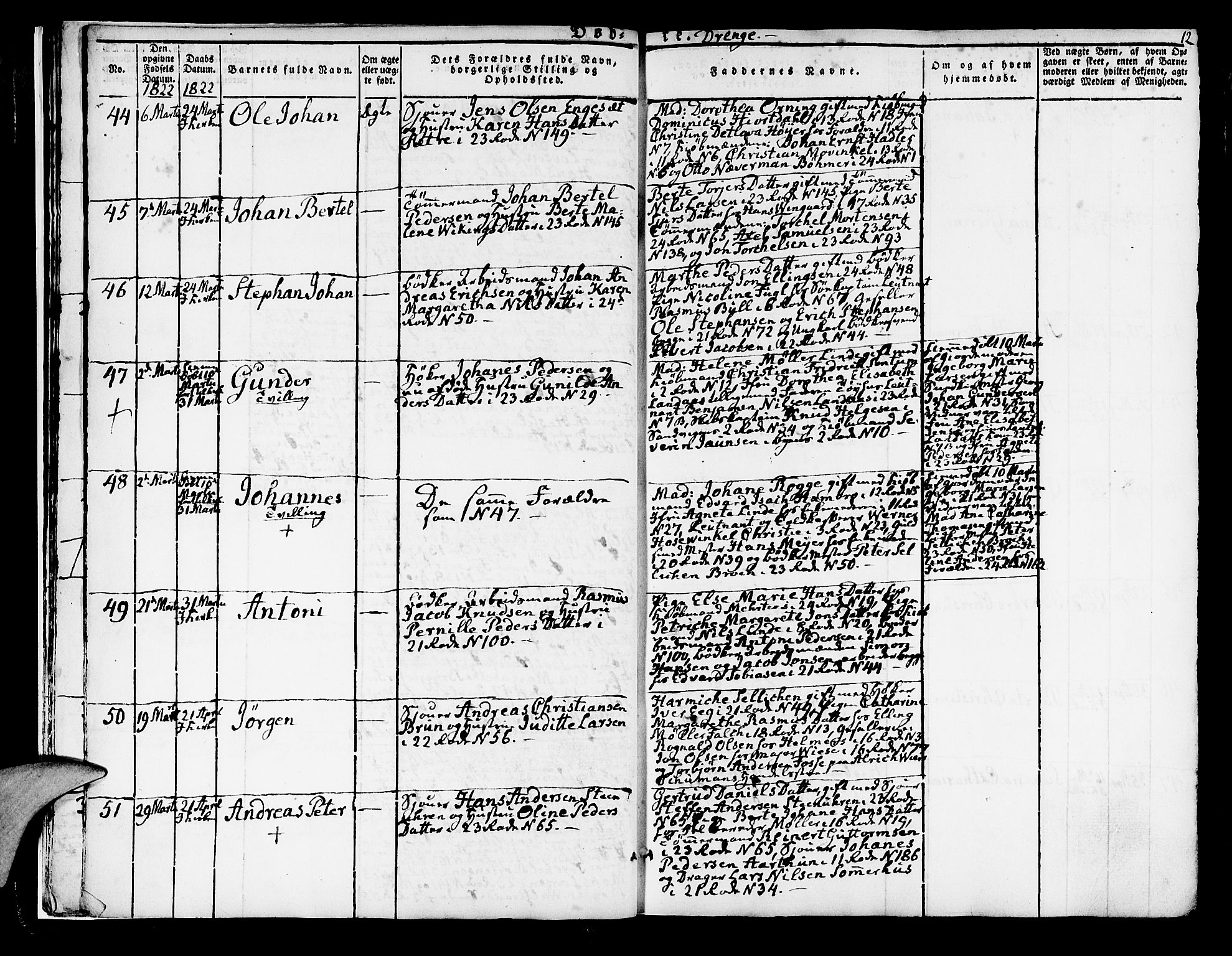 Korskirken sokneprestembete, AV/SAB-A-76101/H/Hab: Parish register (copy) no. A 3, 1821-1831, p. 12
