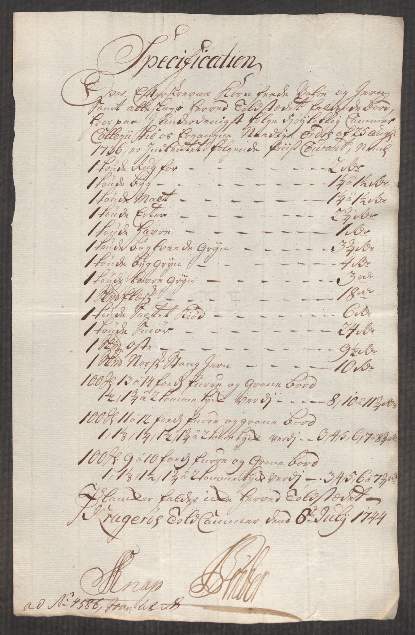 Rentekammeret inntil 1814, Realistisk ordnet avdeling, RA/EA-4070/Oe/L0002: [Ø1]: Priskuranter, 1740-1744, p. 949