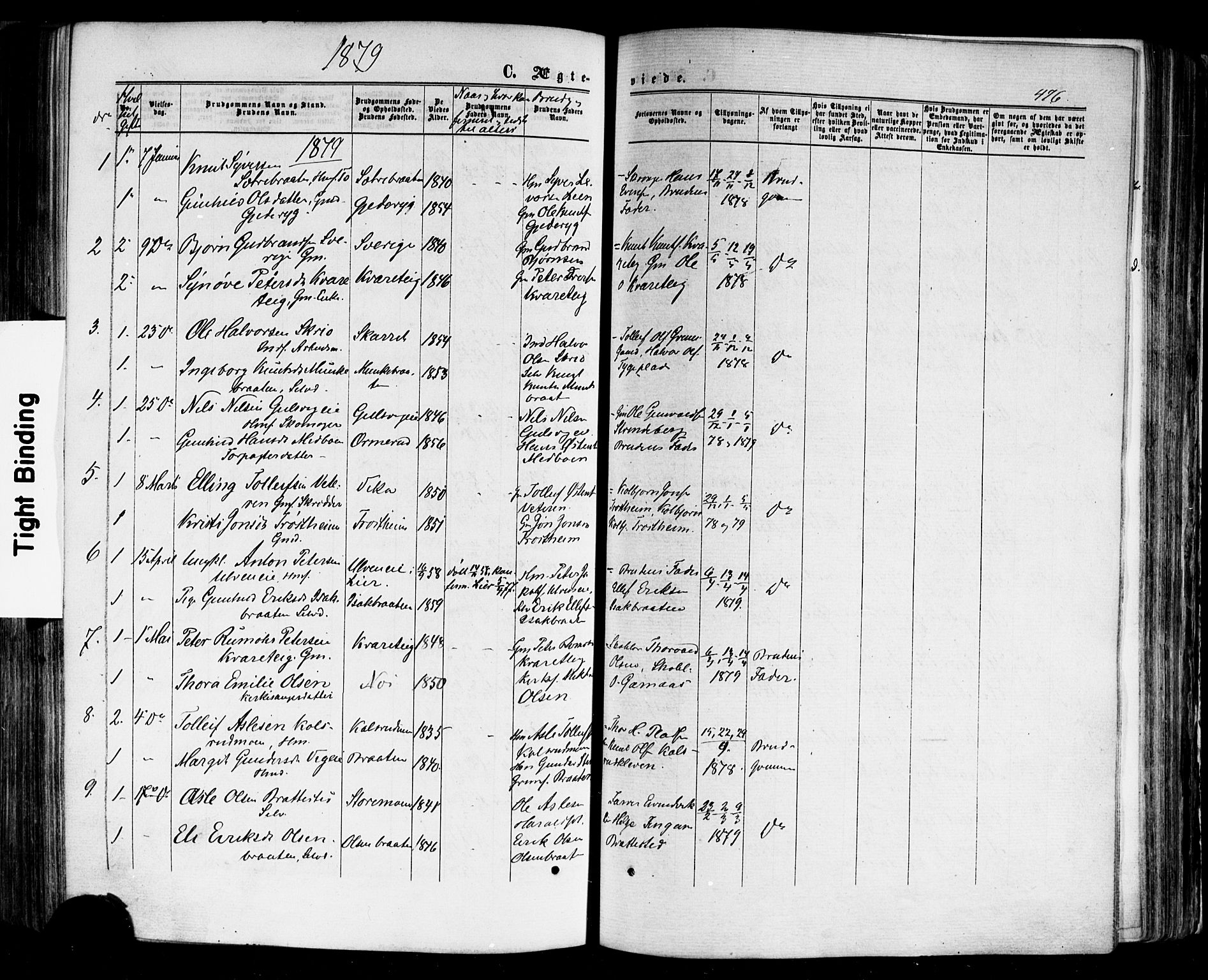 Nes kirkebøker, SAKO/A-236/F/Fa/L0010: Parish register (official) no. 10, 1864-1880, p. 476