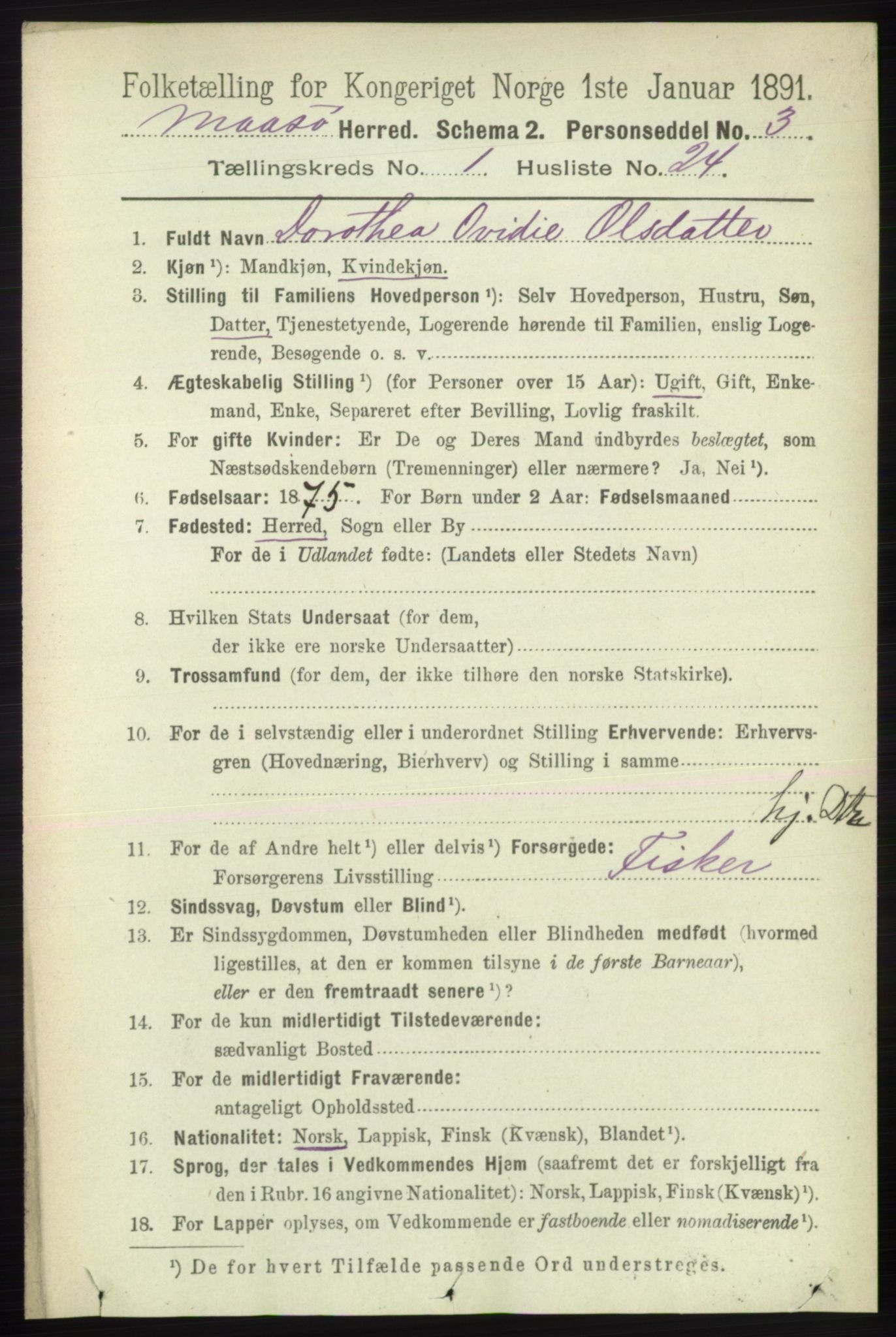 RA, 1891 census for 2018 Måsøy, 1891, p. 185