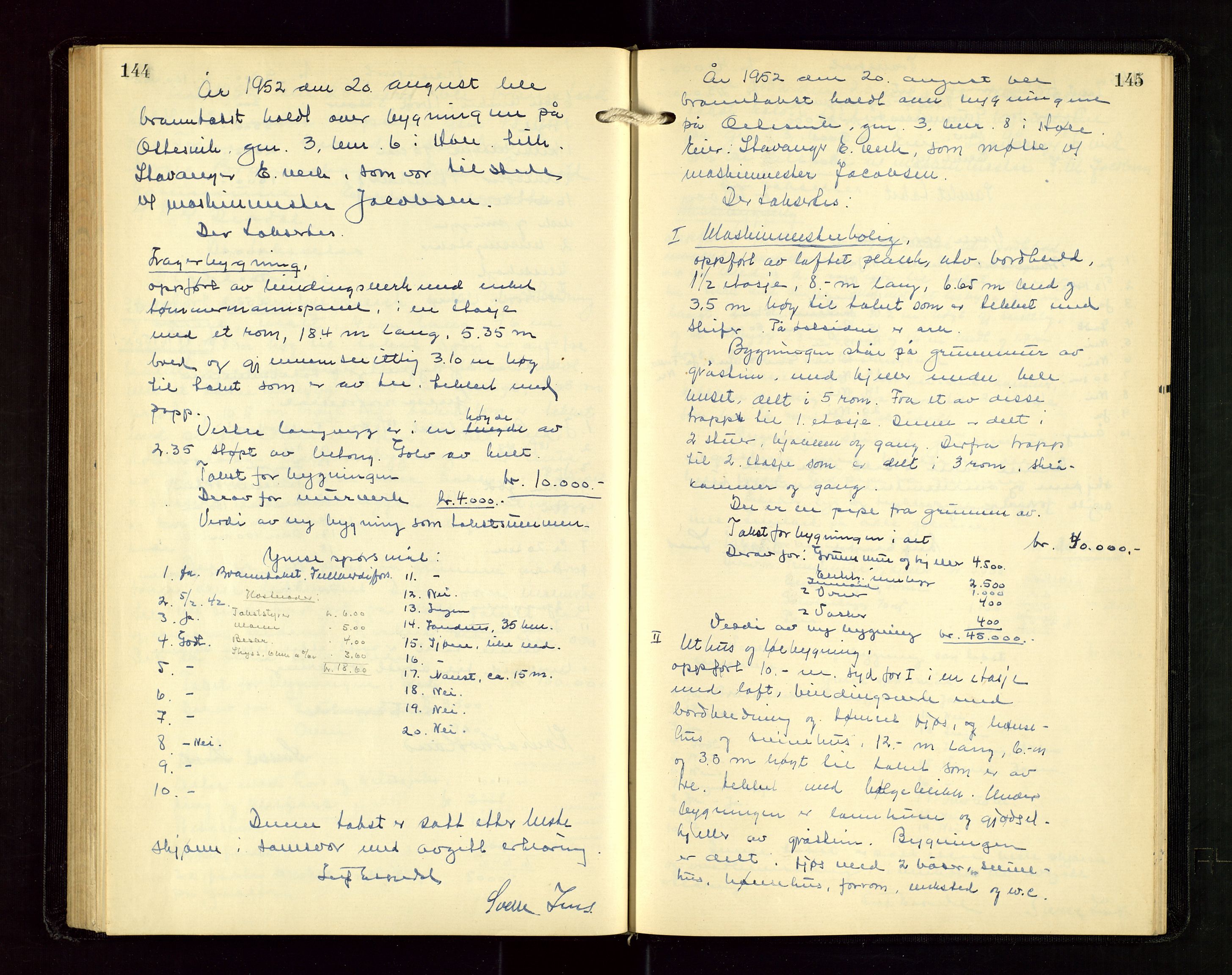 Høle og Forsand lensmannskontor, AV/SAST-A-100127/Goa/L0003: "Brandtakstprotokoll", 1936-1953, p. 144-145