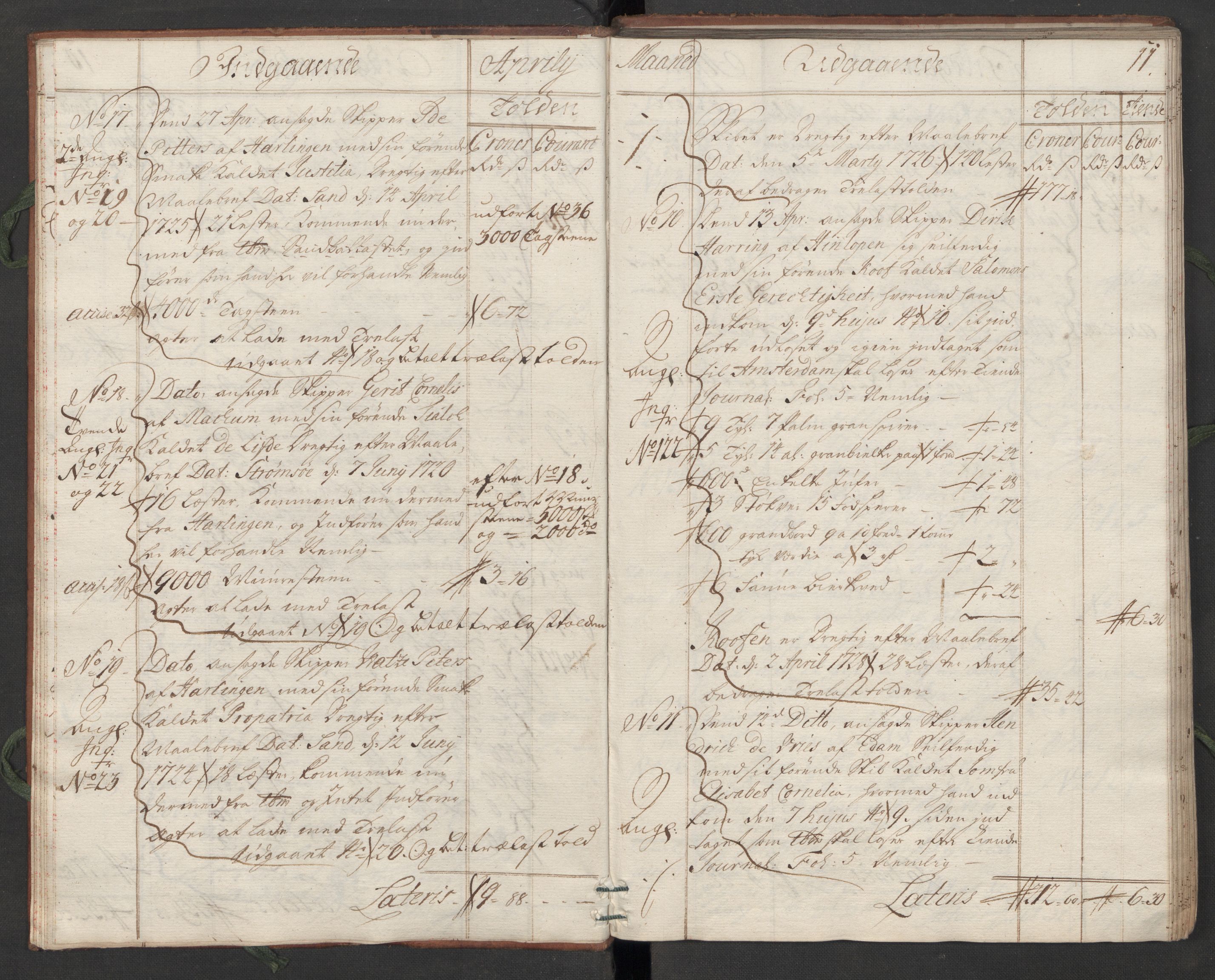 Generaltollkammeret, tollregnskaper, AV/RA-EA-5490/R07/L0009/0001: Tollregnskaper Sand / Hovedtollbok, 1731, p. 10b-11a