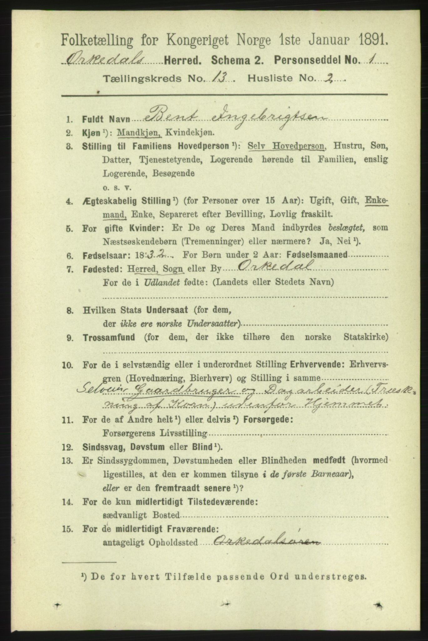 RA, 1891 census for 1638 Orkdal, 1891, p. 6019