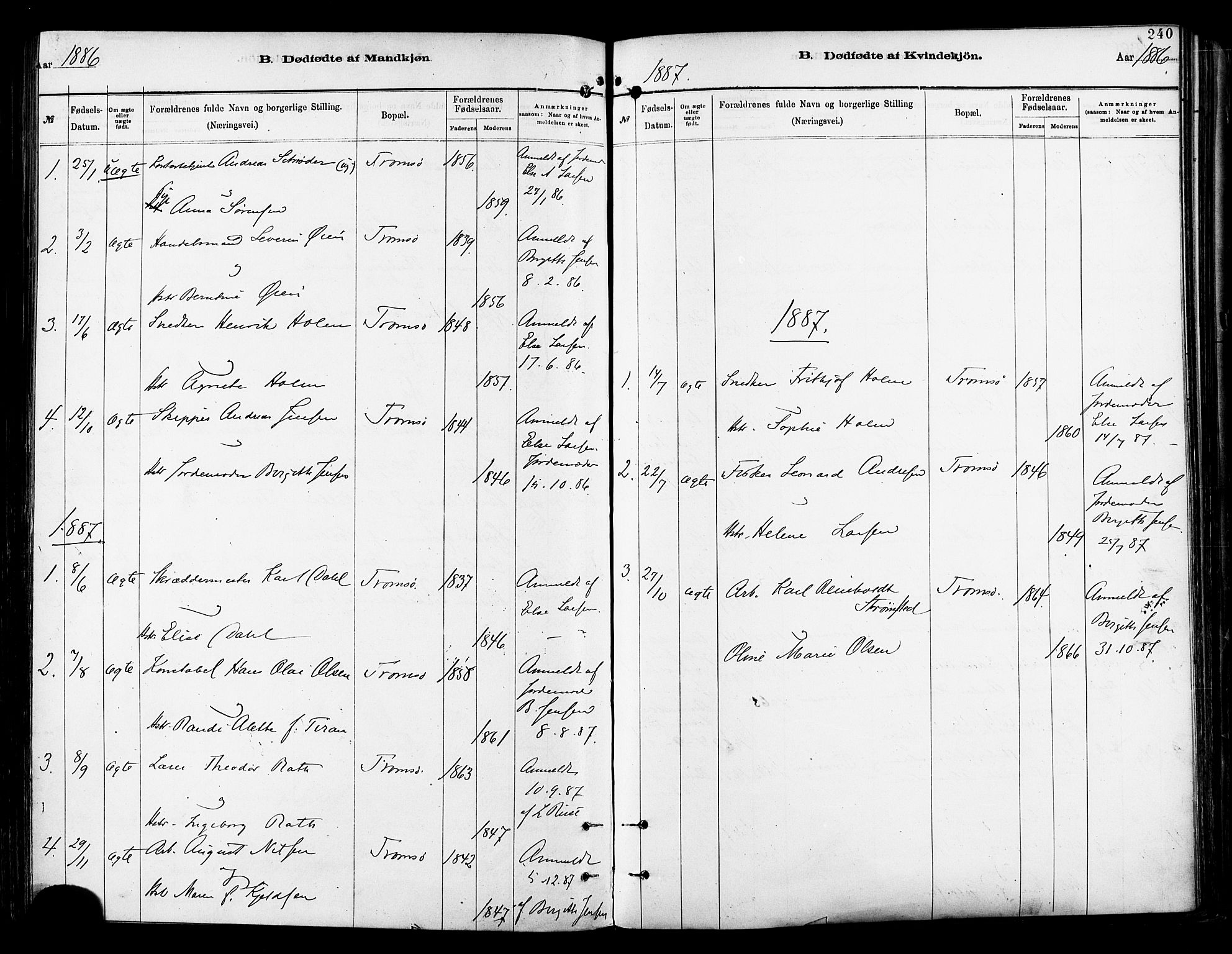 Tromsø sokneprestkontor/stiftsprosti/domprosti, SATØ/S-1343/G/Ga/L0014kirke: Parish register (official) no. 14, 1878-1888, p. 240