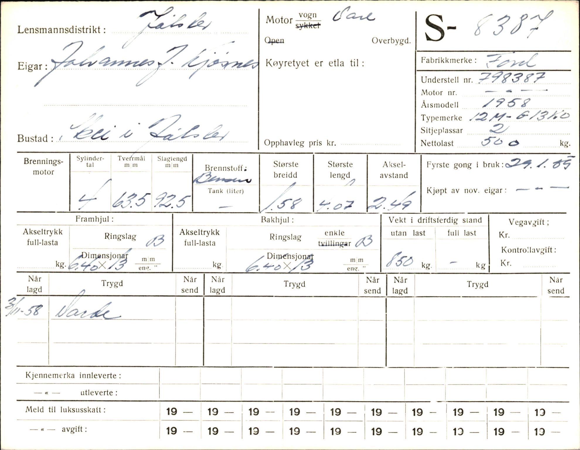 Statens vegvesen, Sogn og Fjordane vegkontor, AV/SAB-A-5301/4/F/L0006: Registerkort utmeldte Fjordane S8300-9500, 1930-1961, p. 140