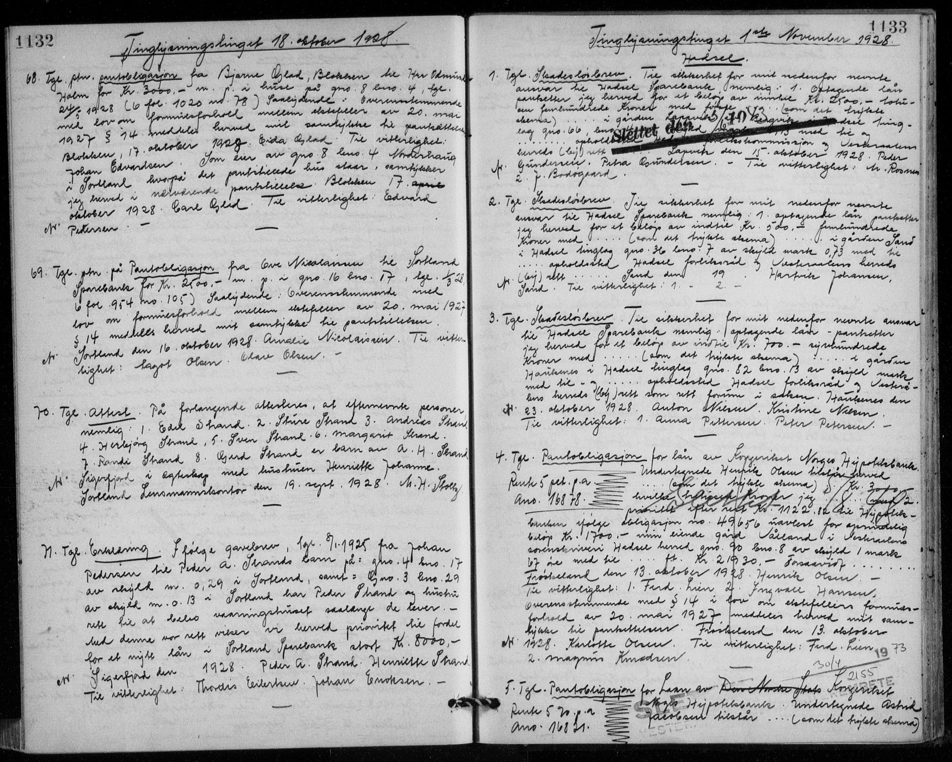 Vesterålen sorenskriveri, SAT/A-4180/1/2/2Ca/L0041: Mortgage book no. 6, 1925-1928, p. 1132-1133, Deed date: 01.11.1928