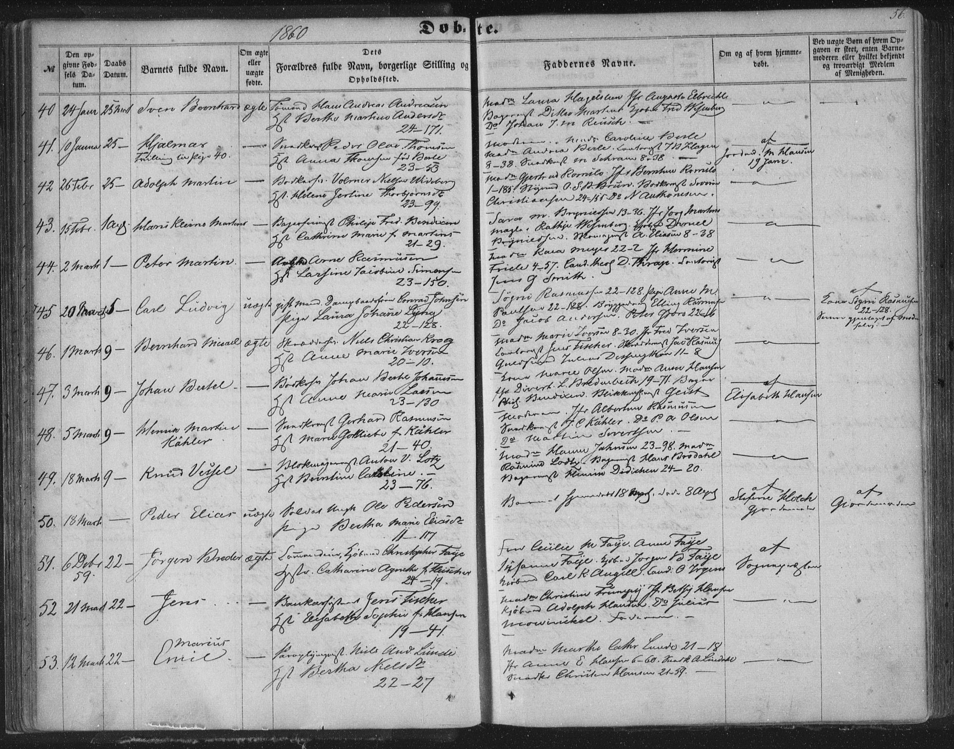 Korskirken sokneprestembete, SAB/A-76101/H/Haa/L0018: Parish register (official) no. B 4, 1857-1866, p. 56