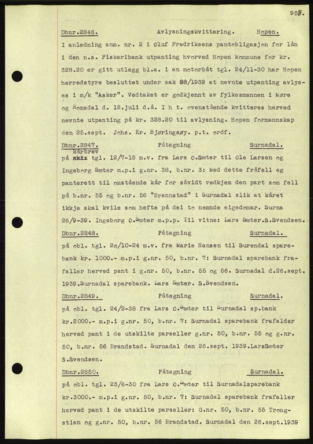 Nordmøre sorenskriveri, AV/SAT-A-4132/1/2/2Ca: Mortgage book no. C80, 1936-1939, Diary no: : 2846/1939