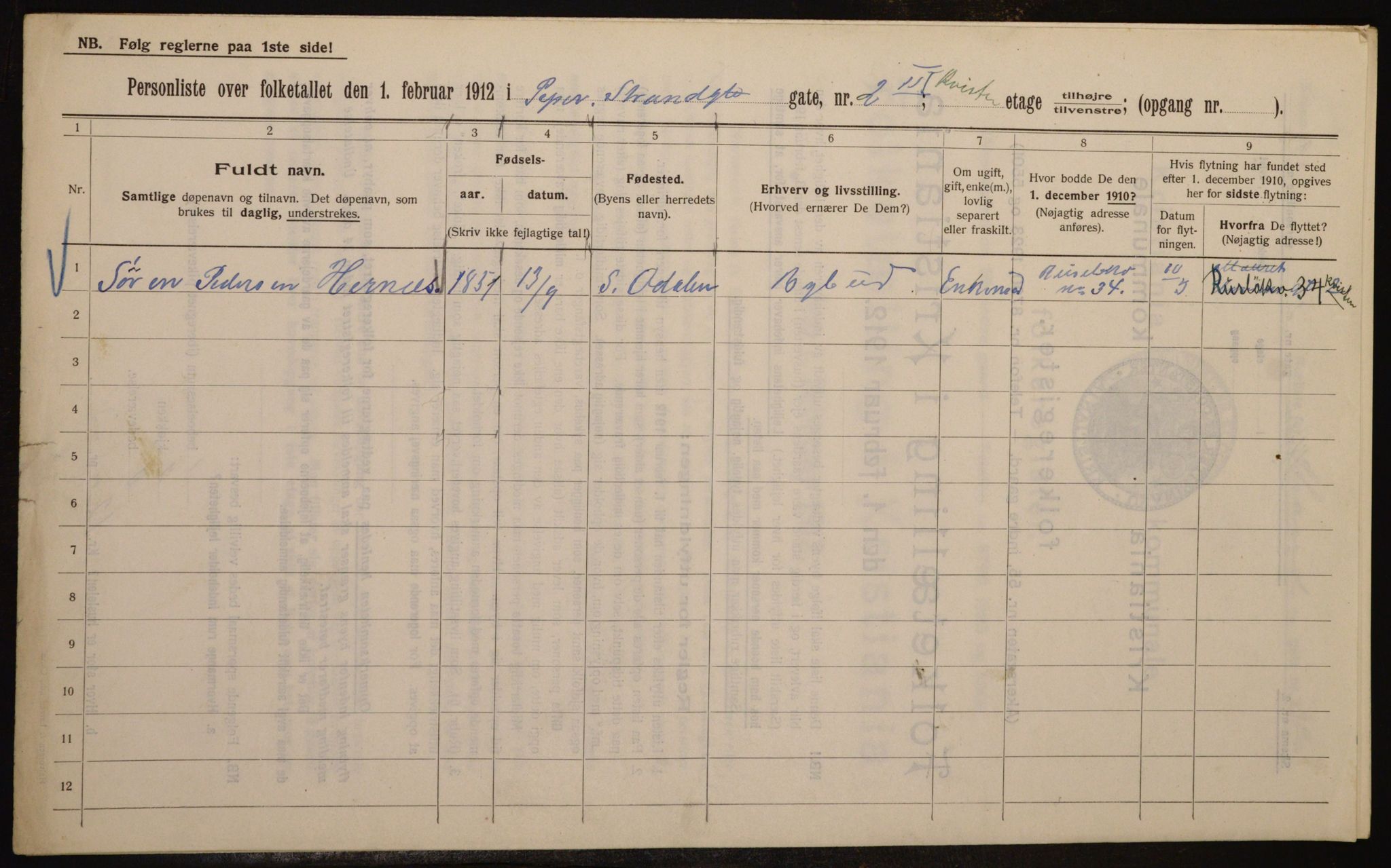 OBA, Municipal Census 1912 for Kristiania, 1912, p. 103694