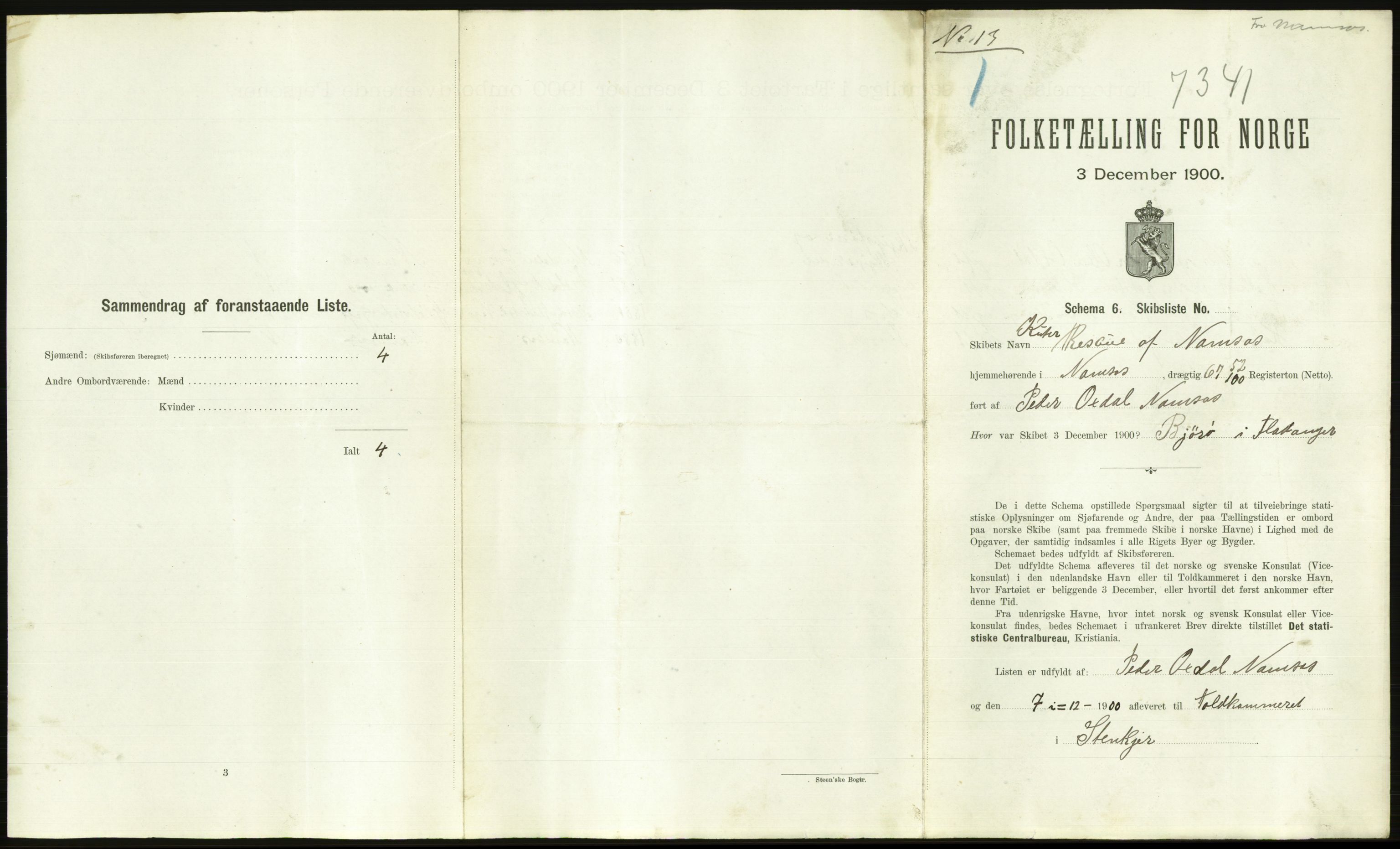 RA, 1900 Census - ship lists from ships in Norwegian harbours, harbours abroad and at sea, 1900, p. 2565