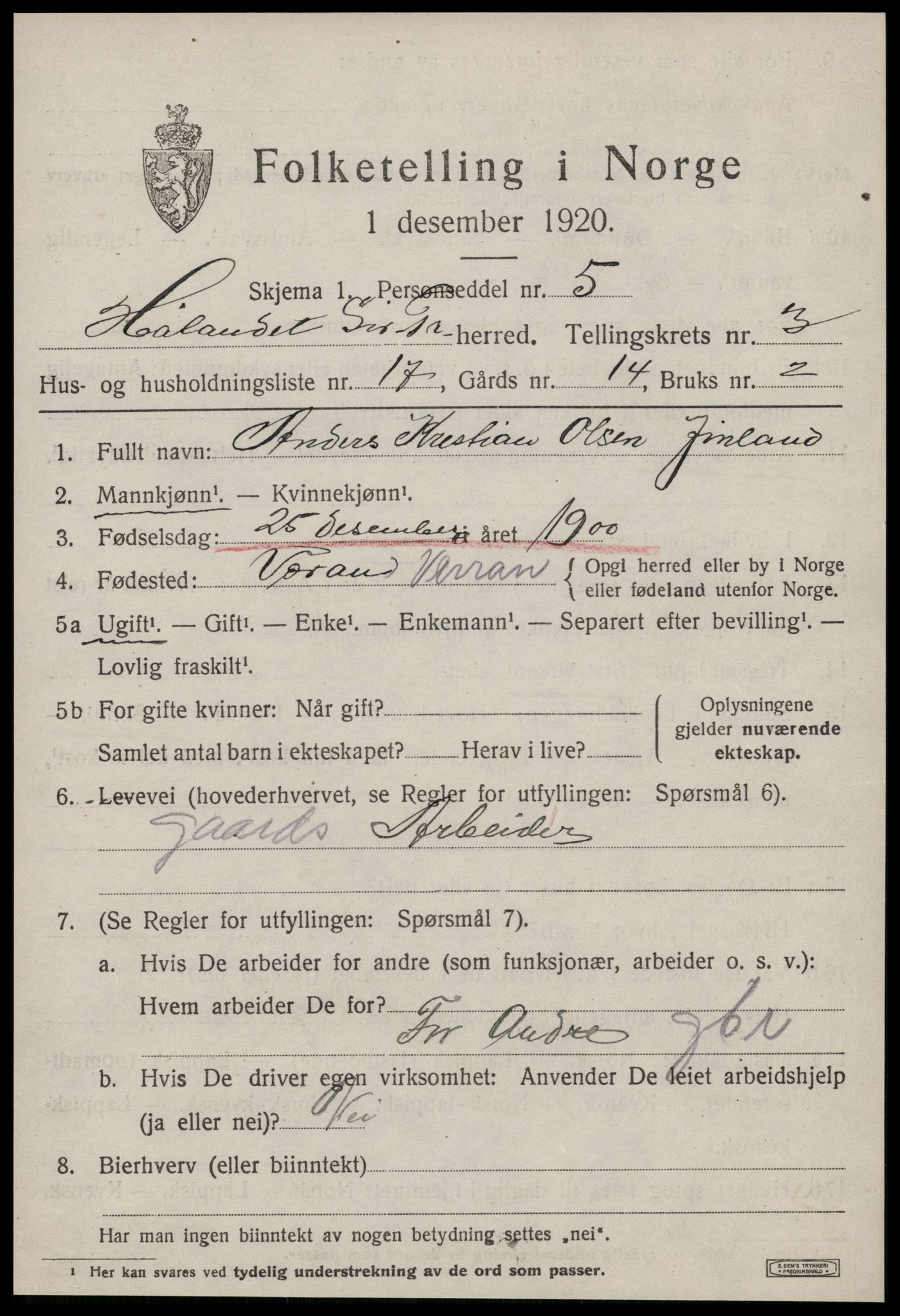 SAT, 1920 census for Hølonda, 1920, p. 1357