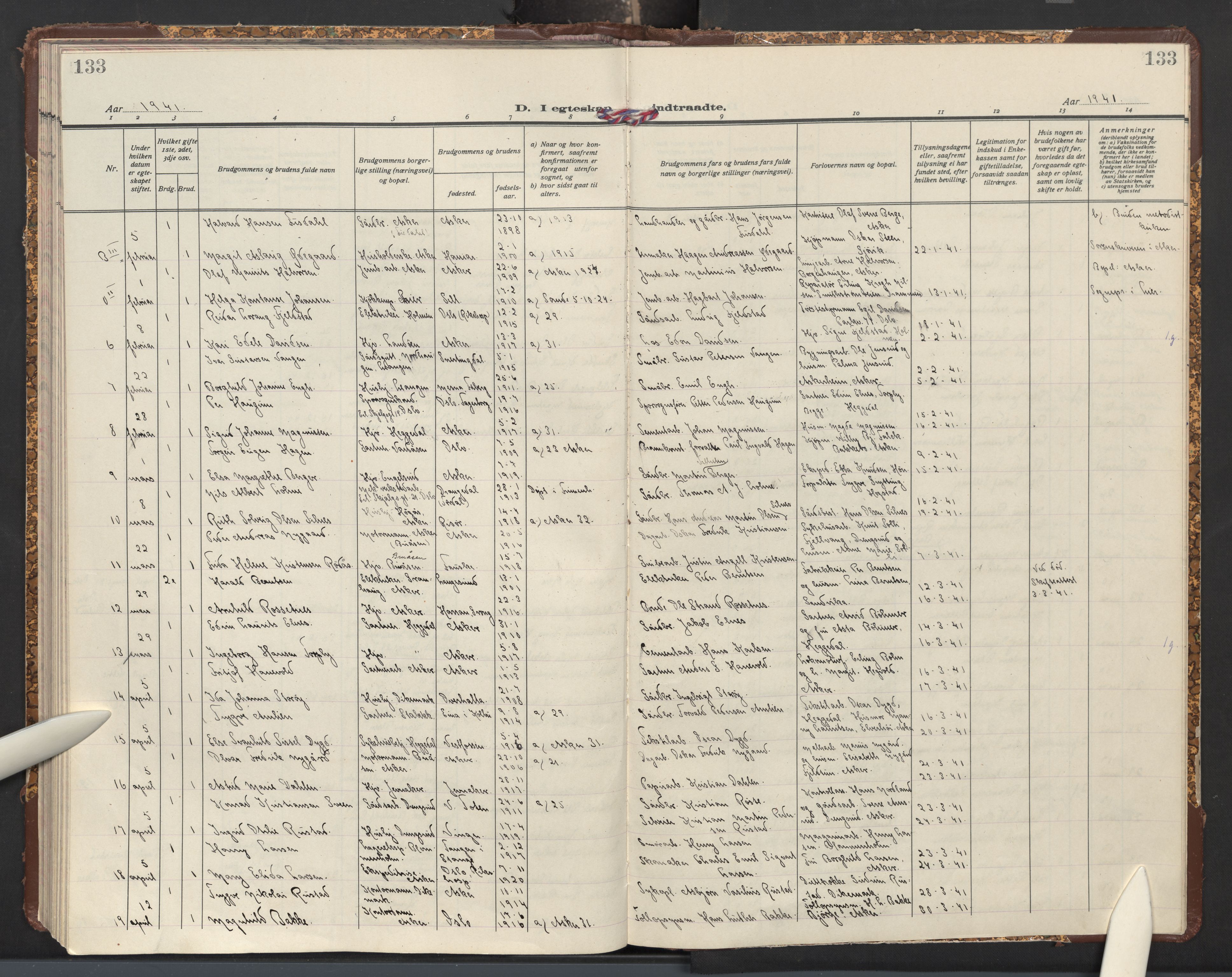 Asker prestekontor Kirkebøker, AV/SAO-A-10256a/F/Fa/L0021: Parish register (official) no. I 21, 1936-1945, p. 133