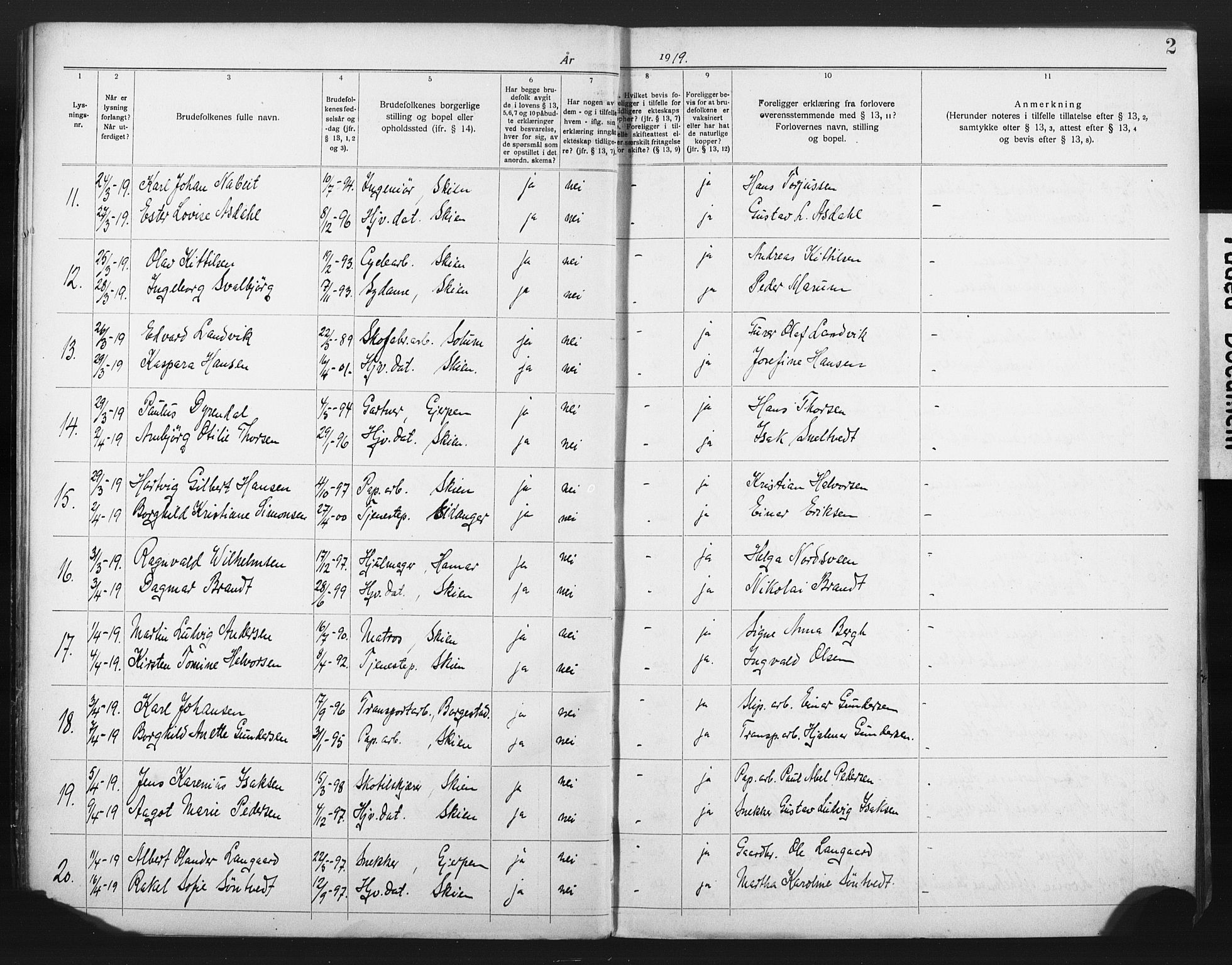 Skien kirkebøker, SAKO/A-302/H/Ha/L0001: Banns register no. 1, 1919-1929, p. 2
