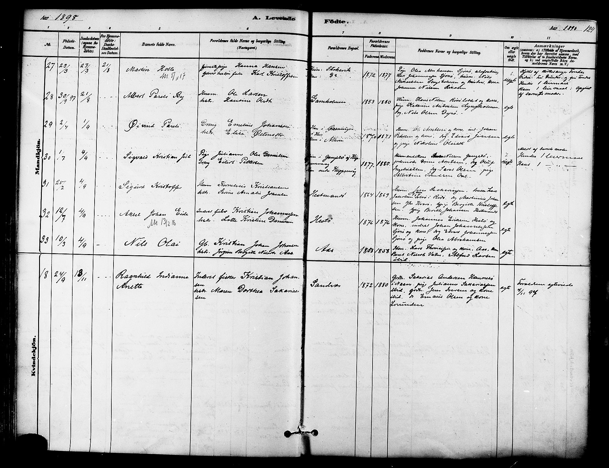 Ministerialprotokoller, klokkerbøker og fødselsregistre - Nordland, SAT/A-1459/839/L0568: Parish register (official) no. 839A05, 1880-1902, p. 124
