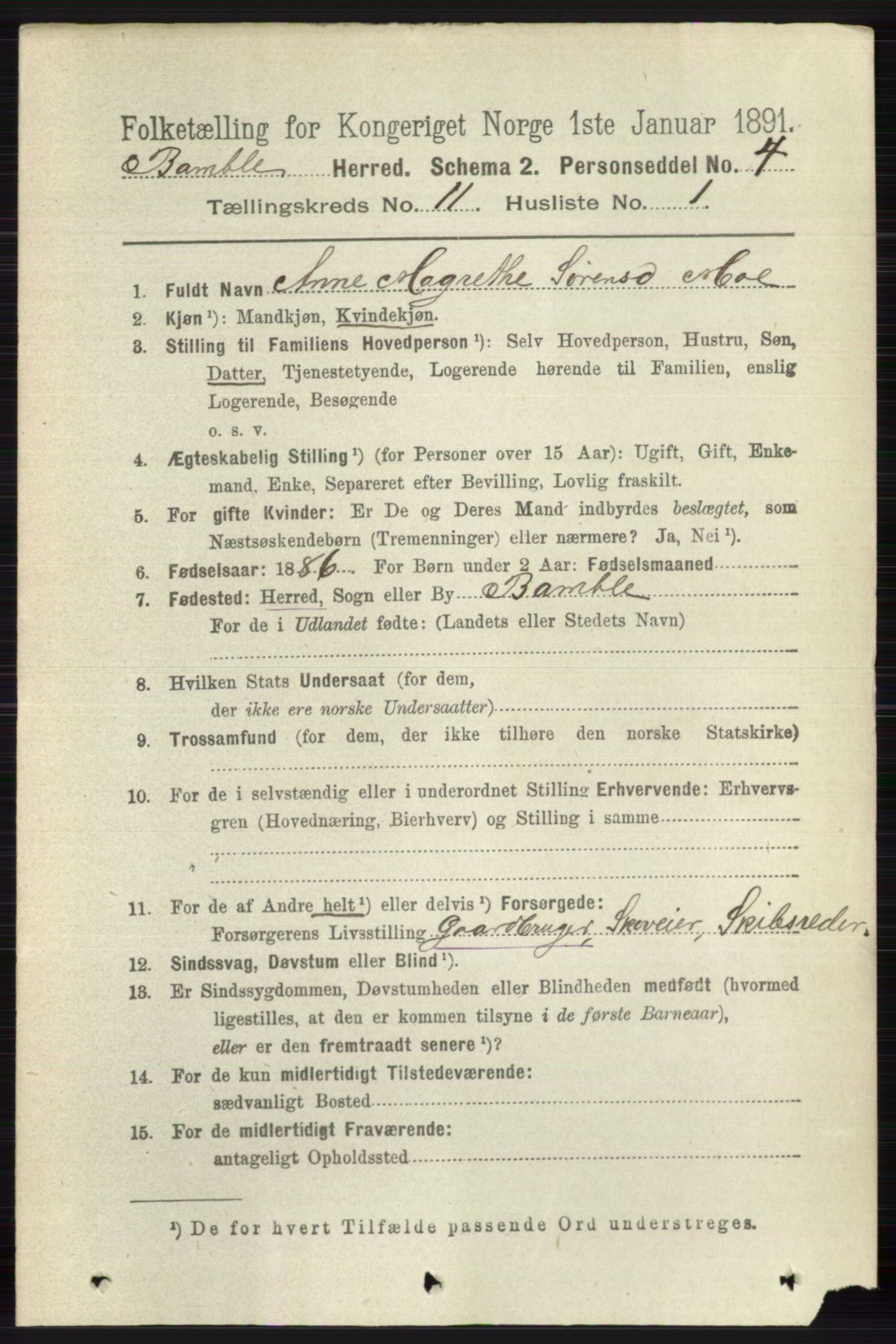 RA, 1891 census for 0814 Bamble, 1891, p. 6274