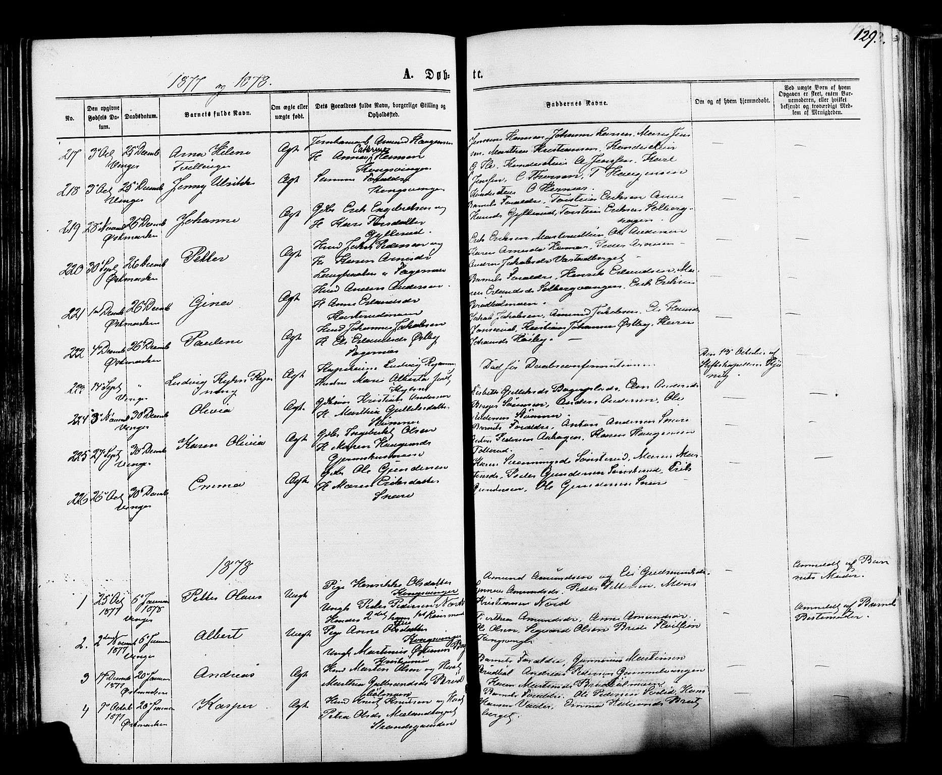Vinger prestekontor, SAH/PREST-024/H/Ha/Haa/L0012: Parish register (official) no. 12, 1871-1880, p. 129