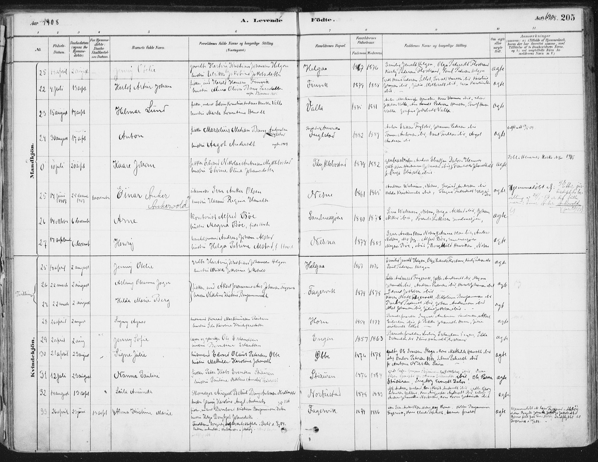 Ministerialprotokoller, klokkerbøker og fødselsregistre - Nordland, AV/SAT-A-1459/838/L0552: Parish register (official) no. 838A10, 1880-1910, p. 205