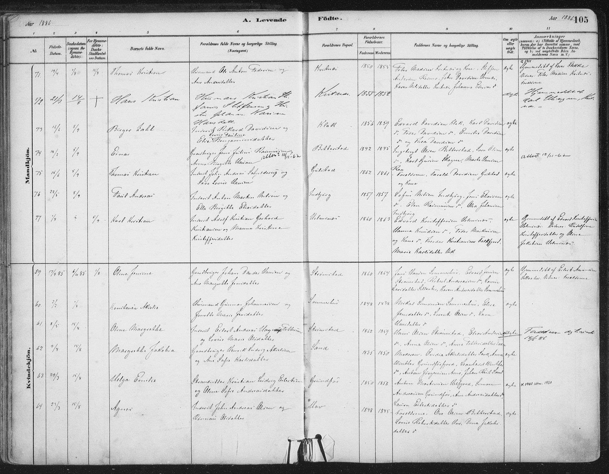 Ministerialprotokoller, klokkerbøker og fødselsregistre - Nordland, SAT/A-1459/888/L1244: Parish register (official) no. 888A10, 1880-1890, p. 105