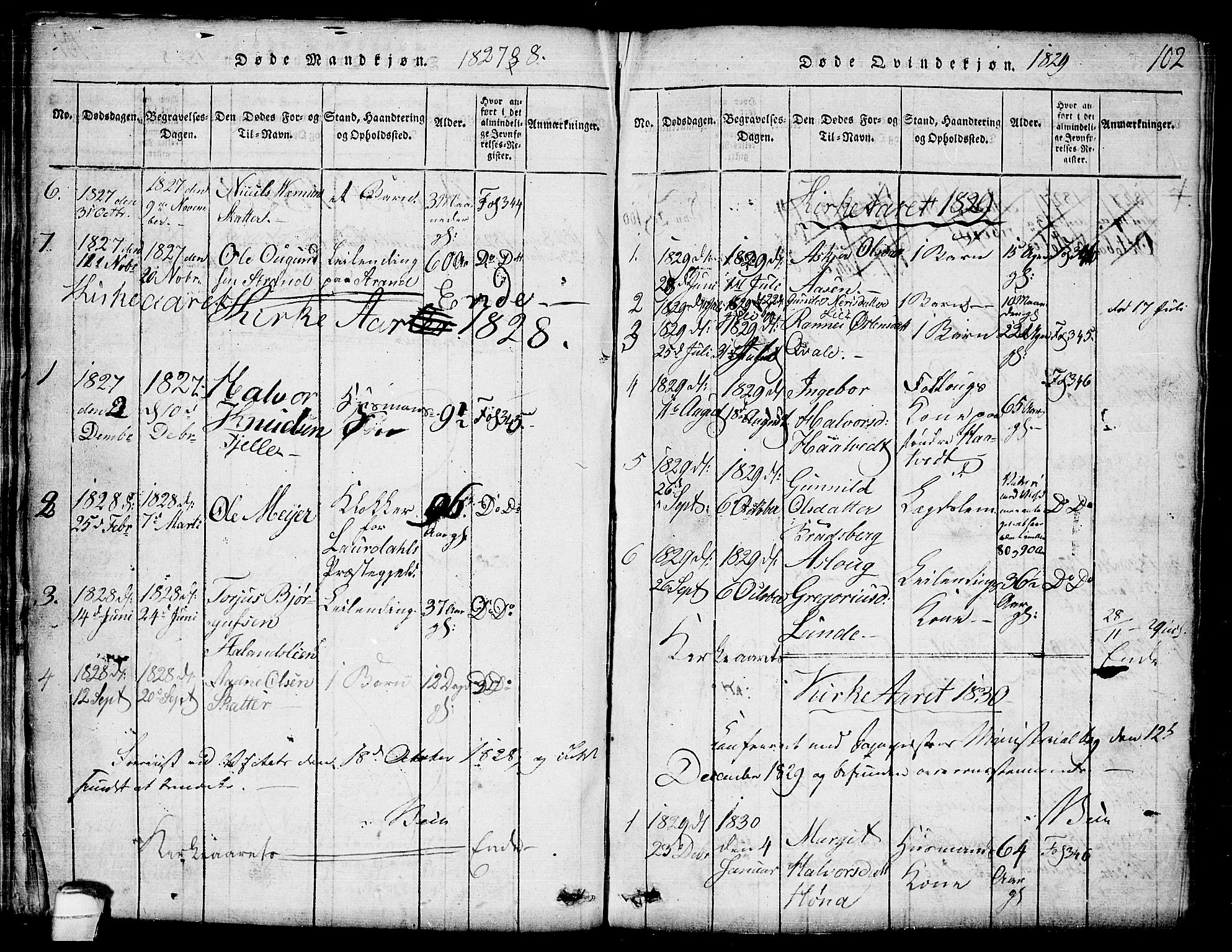Lårdal kirkebøker, SAKO/A-284/G/Ga/L0001: Parish register (copy) no. I 1, 1815-1861, p. 102