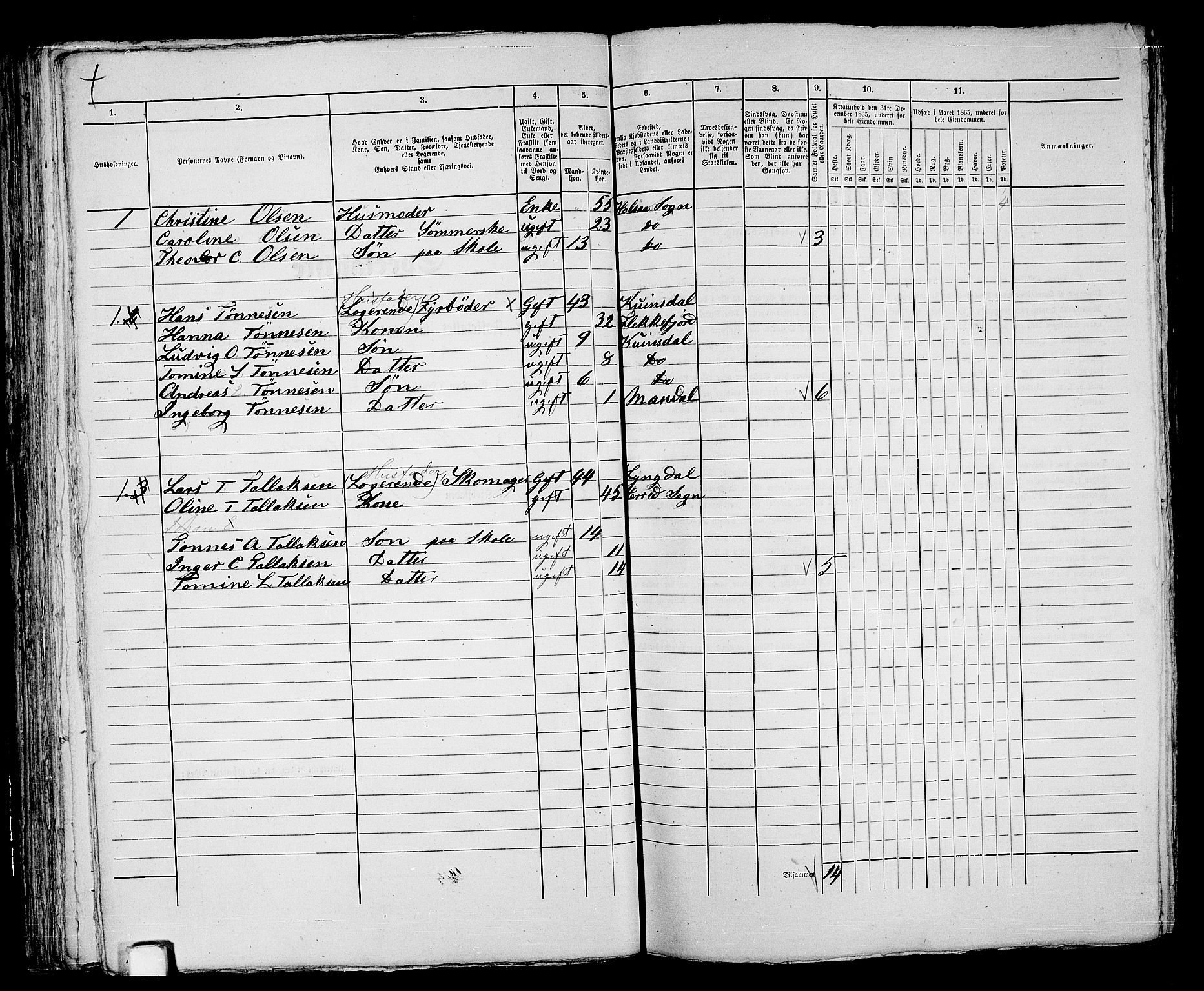 RA, 1865 census for Mandal/Mandal, 1865, p. 84