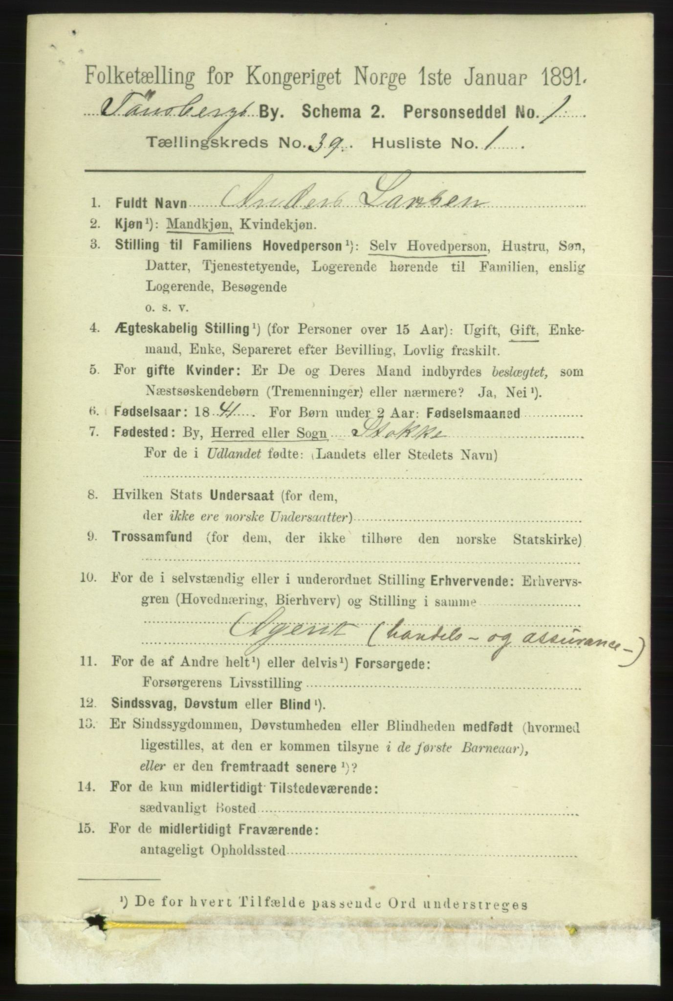 RA, 1891 census for 0705 Tønsberg, 1891, p. 8274