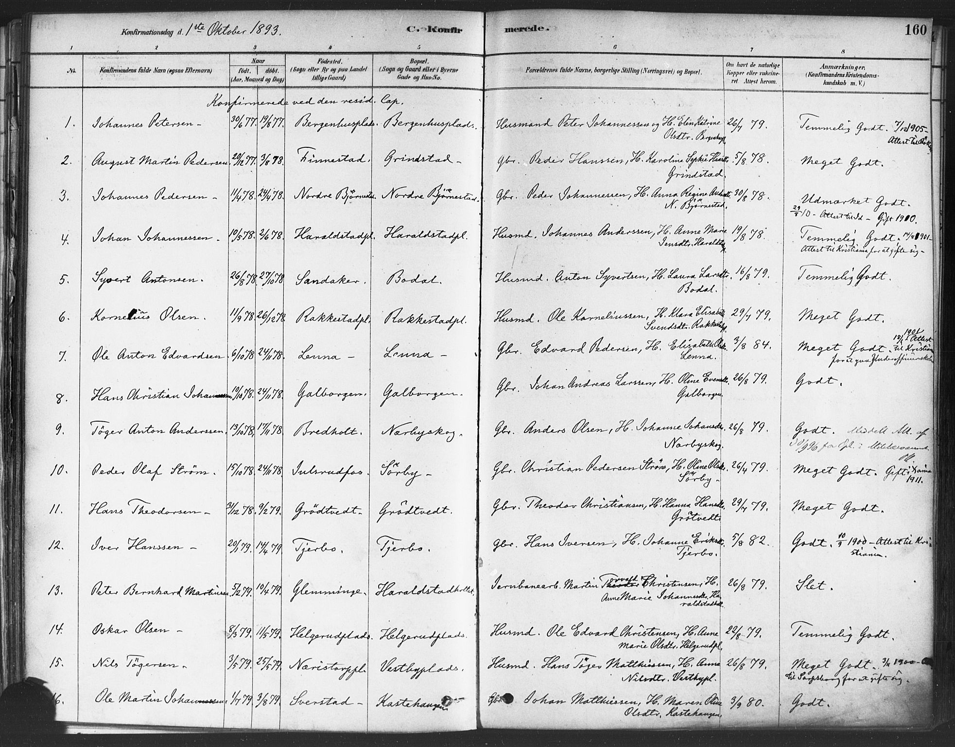 Rakkestad prestekontor Kirkebøker, AV/SAO-A-2008/F/Fa/L0012: Parish register (official) no. I 12, 1878-1893, p. 160