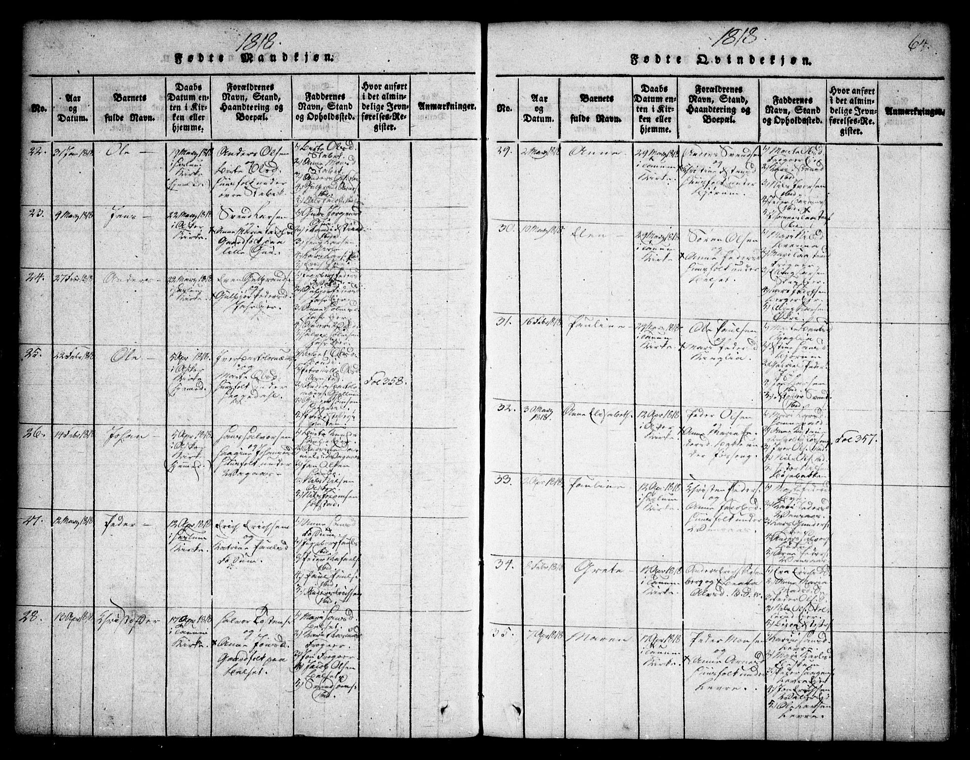 Asker prestekontor Kirkebøker, AV/SAO-A-10256a/F/Fa/L0006: Parish register (official) no. I 6, 1814-1824, p. 64