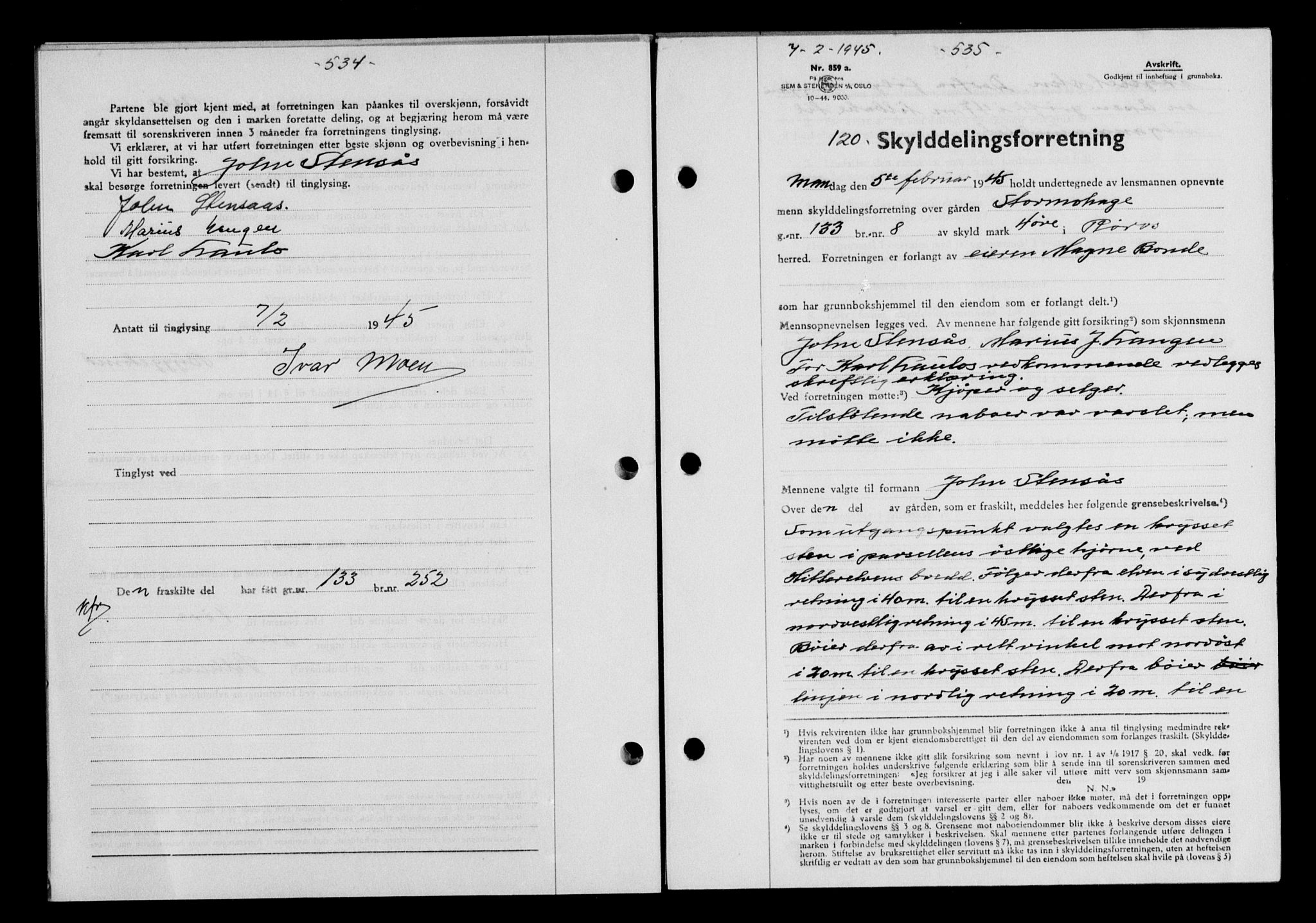 Gauldal sorenskriveri, SAT/A-0014/1/2/2C/L0058: Mortgage book no. 63, 1944-1945, Diary no: : 120/1945