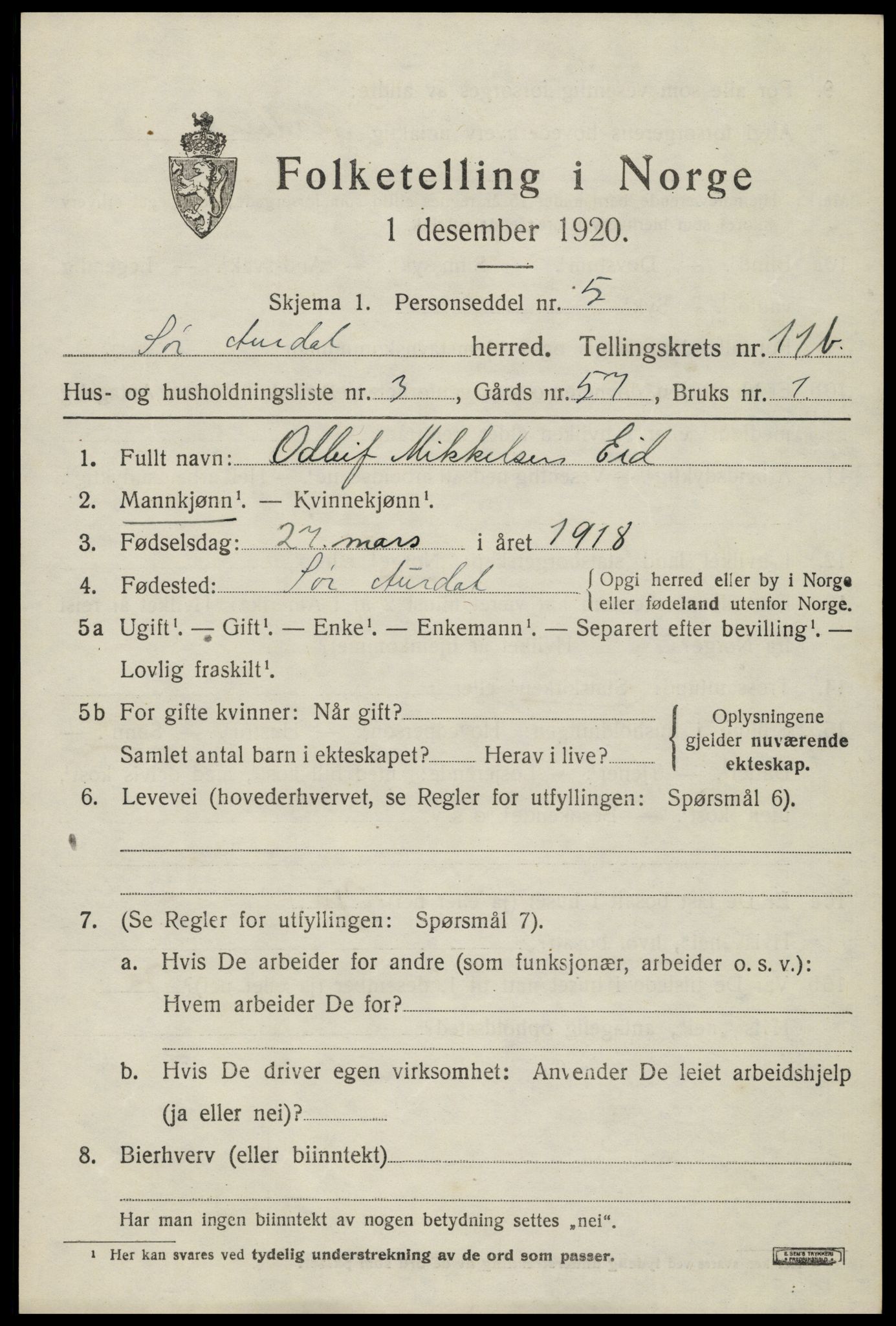 SAH, 1920 census for Sør-Aurdal, 1920, p. 6293