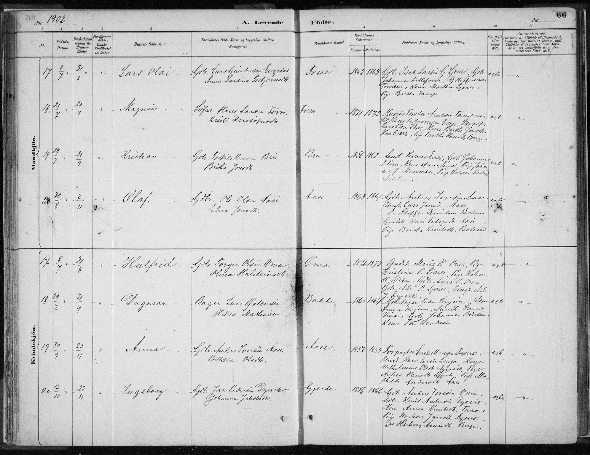 Strandebarm sokneprestembete, AV/SAB-A-78401/H/Haa: Parish register (official) no. B  1, 1886-1908, p. 66