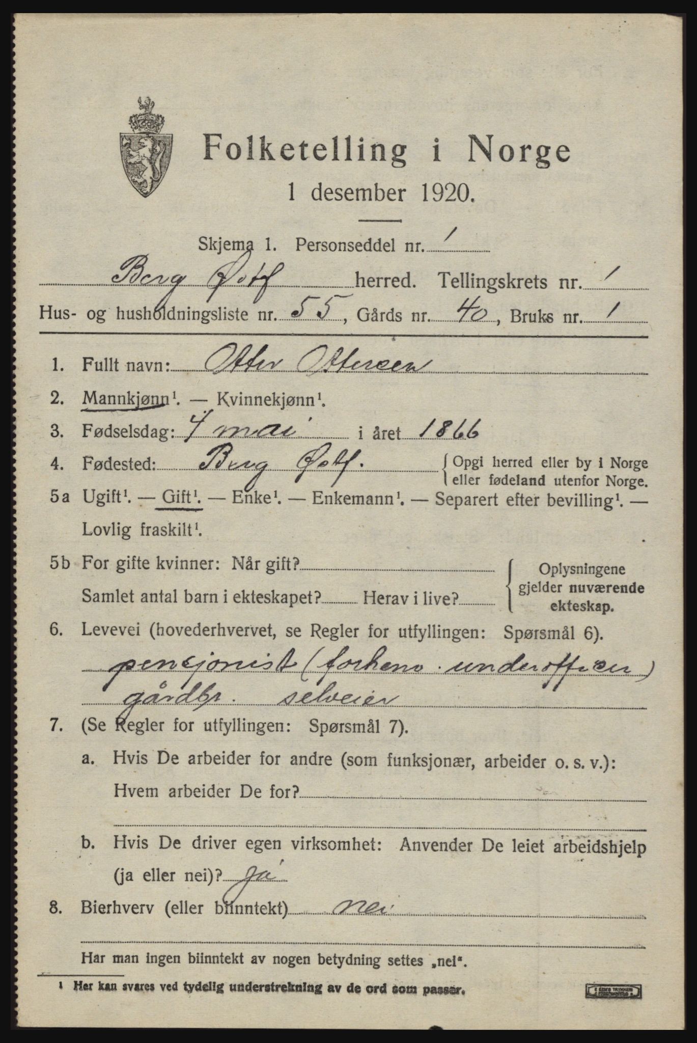 SAO, 1920 census for Berg, 1920, p. 2743