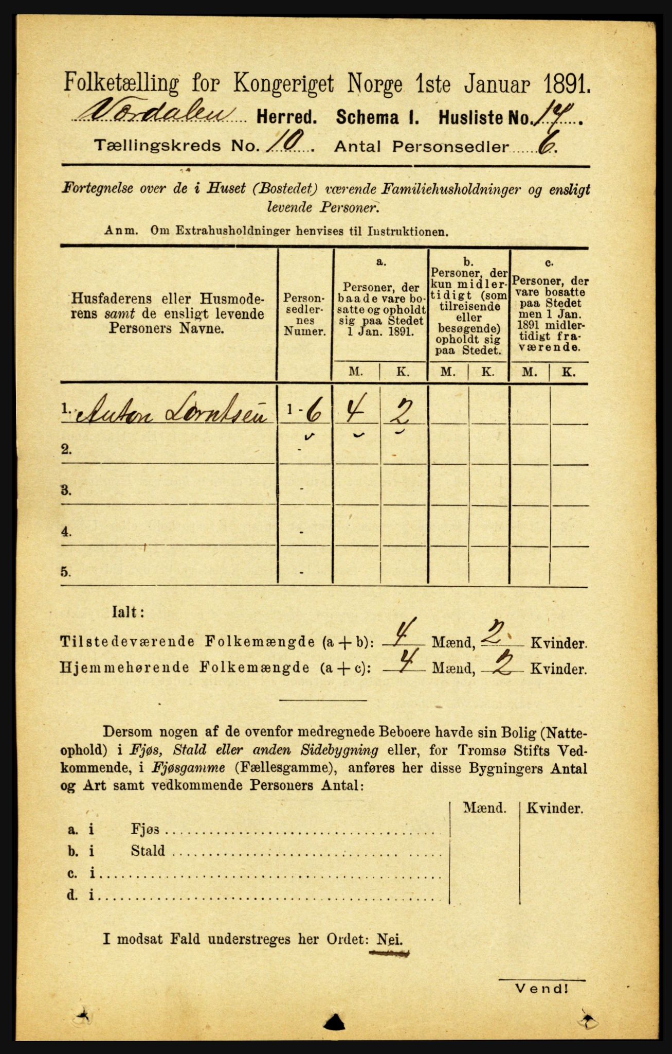 RA, 1891 census for 1721 Verdal, 1891, p. 5559