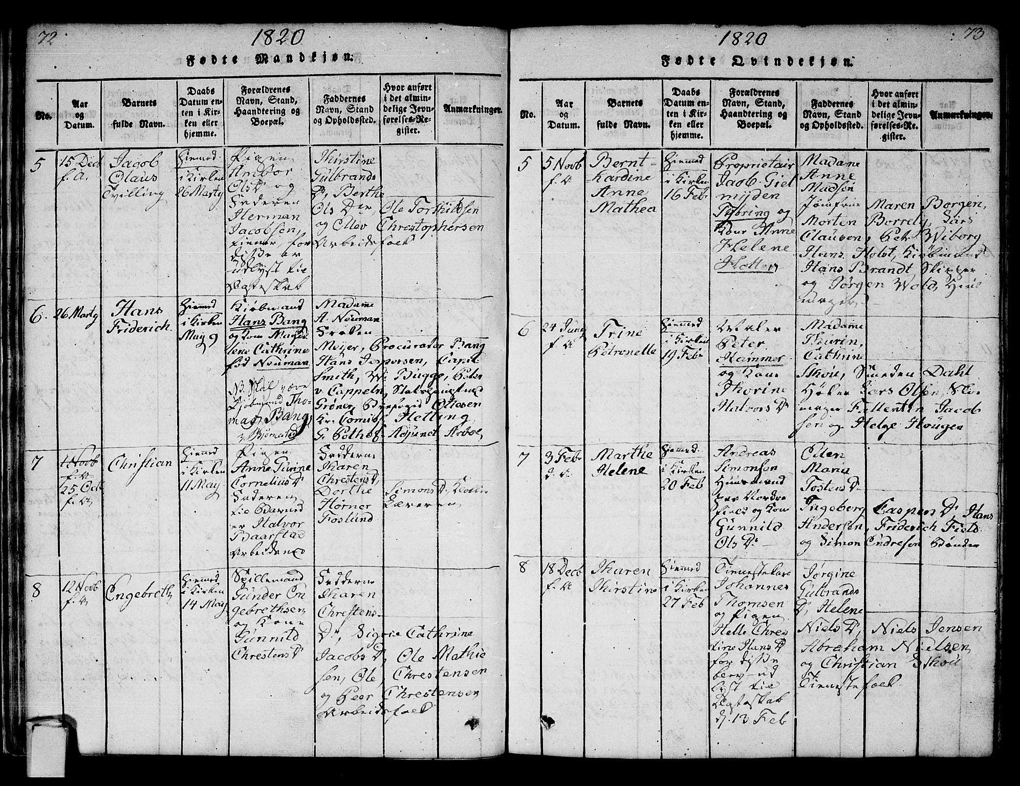 Strømsø kirkebøker, AV/SAKO-A-246/F/Fa/L0011: Parish register (official) no. I 11, 1815-1829, p. 72-73