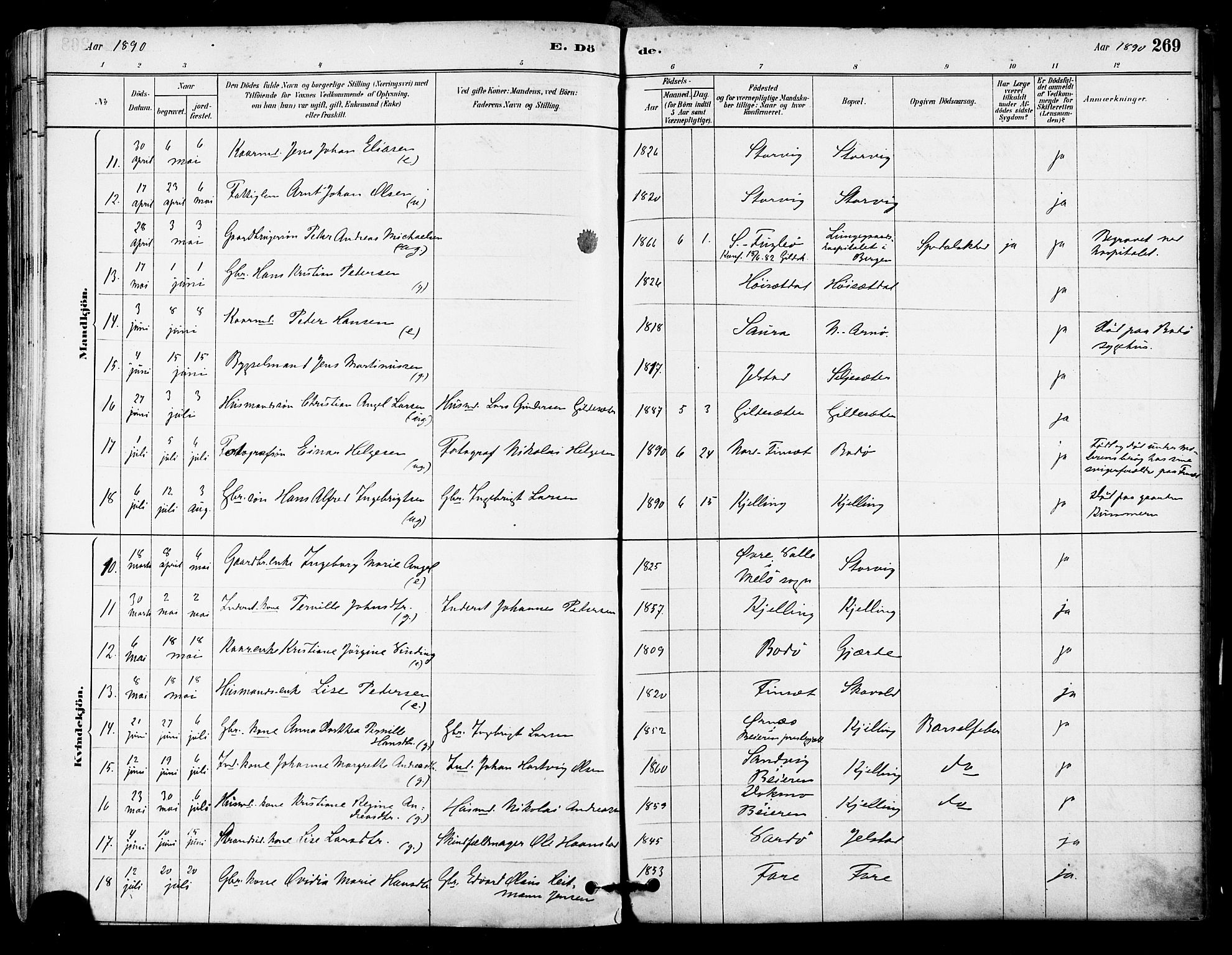 Ministerialprotokoller, klokkerbøker og fødselsregistre - Nordland, AV/SAT-A-1459/805/L0099: Parish register (official) no. 805A06, 1880-1891, p. 269