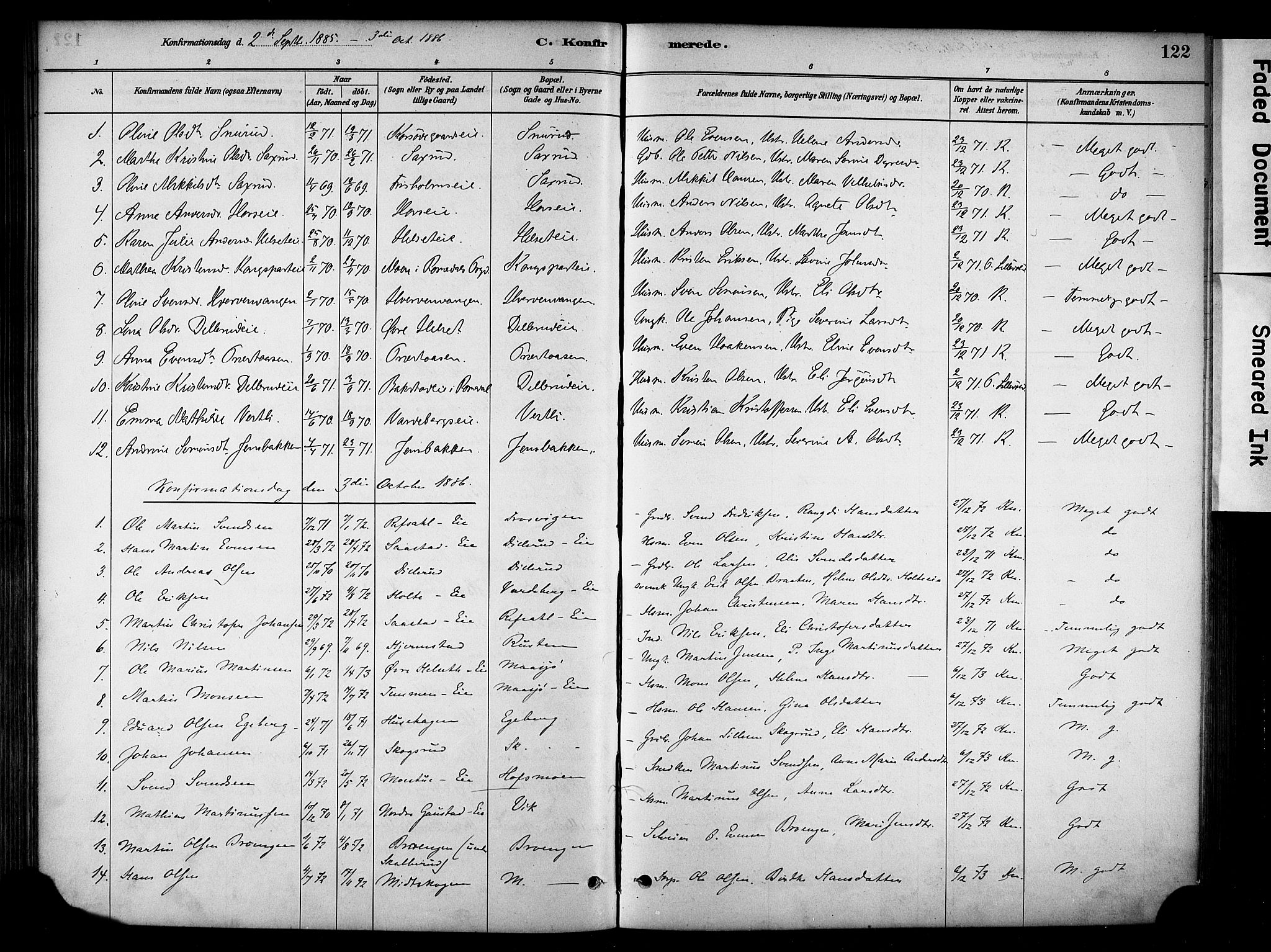 Stange prestekontor, SAH/PREST-002/K/L0018: Parish register (official) no. 18, 1880-1896, p. 122
