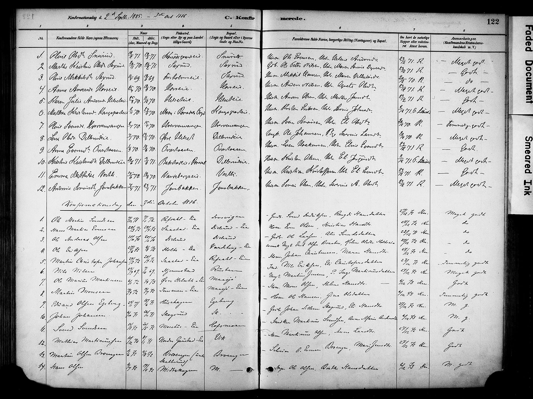 Stange prestekontor, AV/SAH-PREST-002/K/L0018: Parish register (official) no. 18, 1880-1896, p. 122