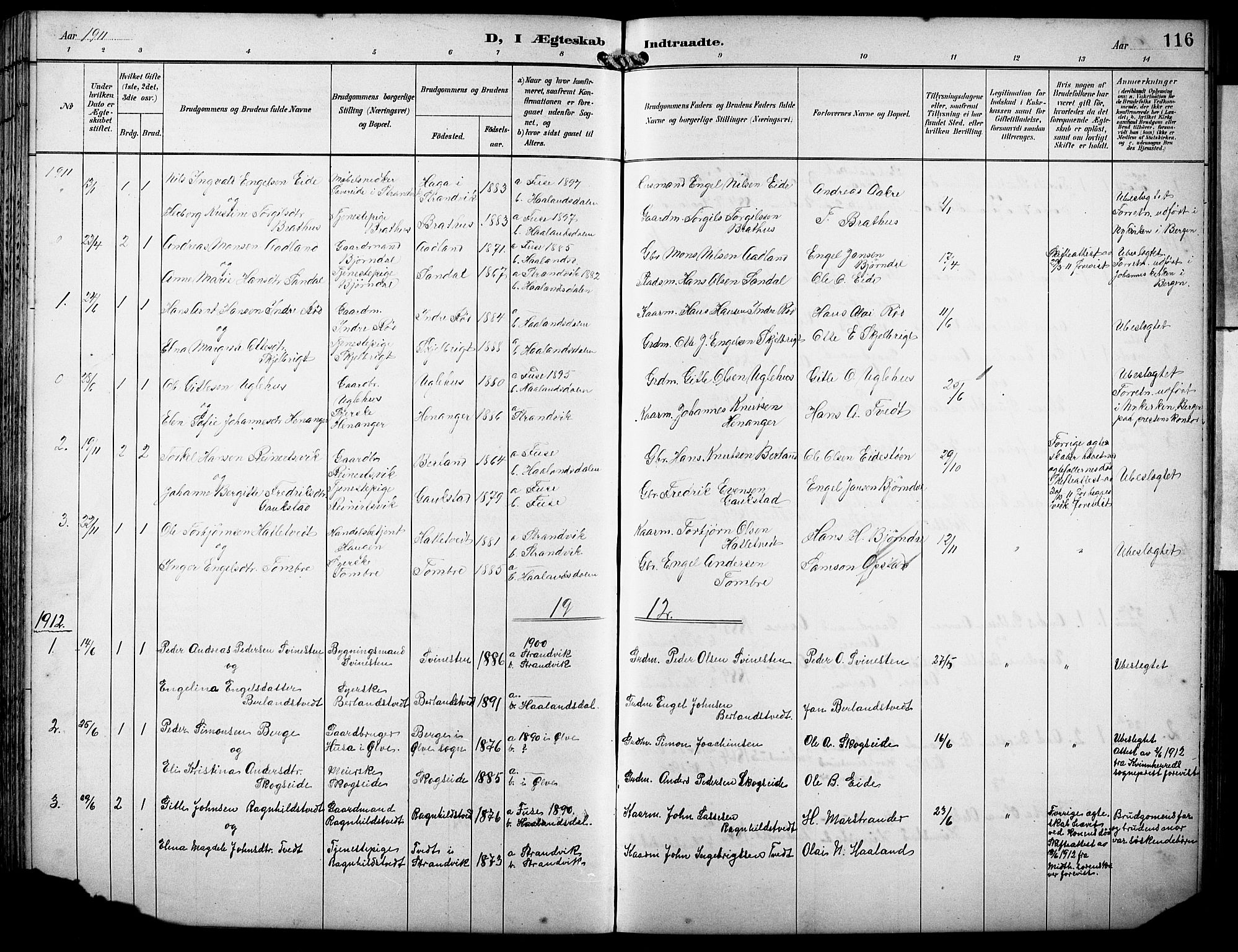 Fusa sokneprestembete, SAB/A-75401/H/Hab: Parish register (copy) no. B 2, 1897-1930, p. 116