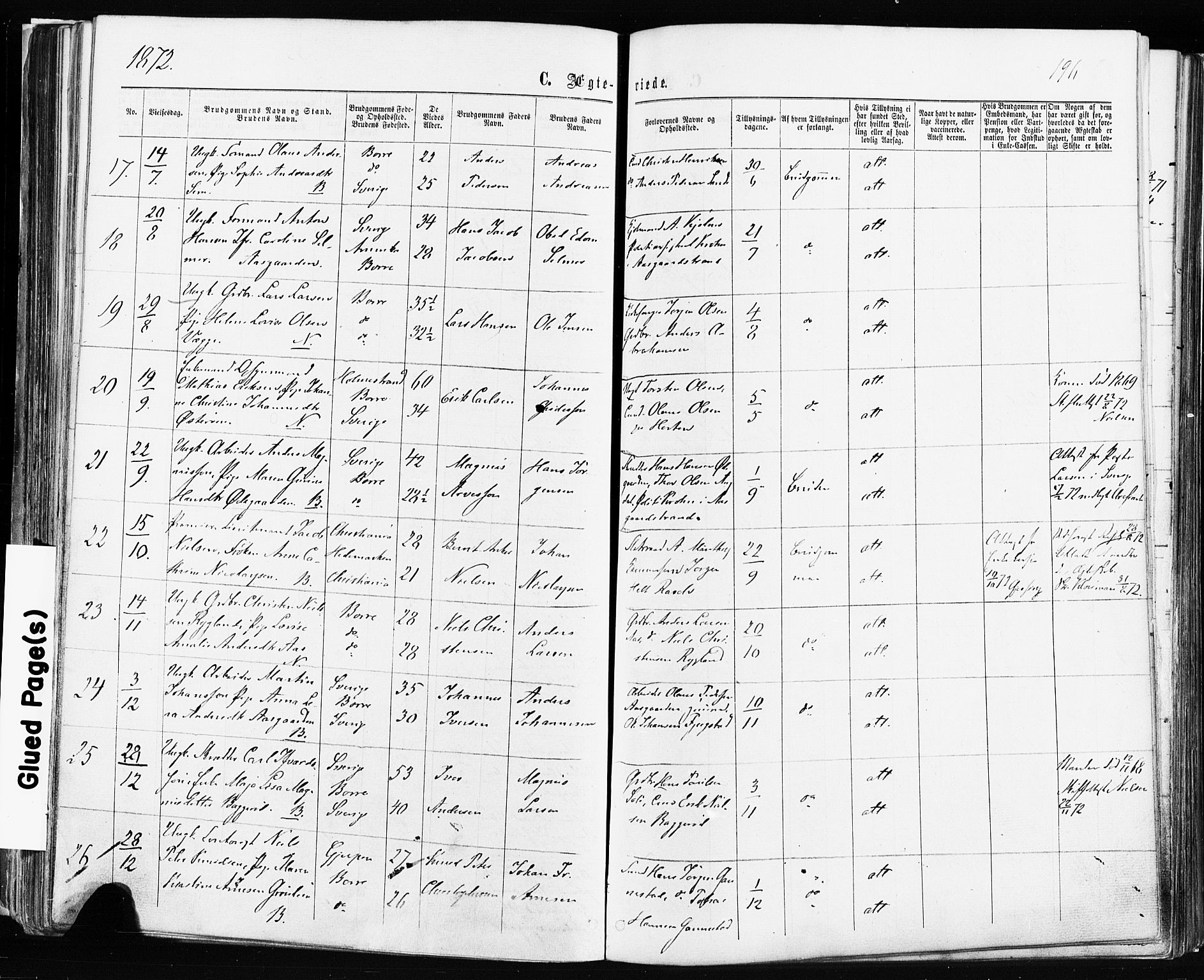 Borre kirkebøker, SAKO/A-338/F/Fa/L0008: Parish register (official) no. I 8, 1868-1877, p. 196
