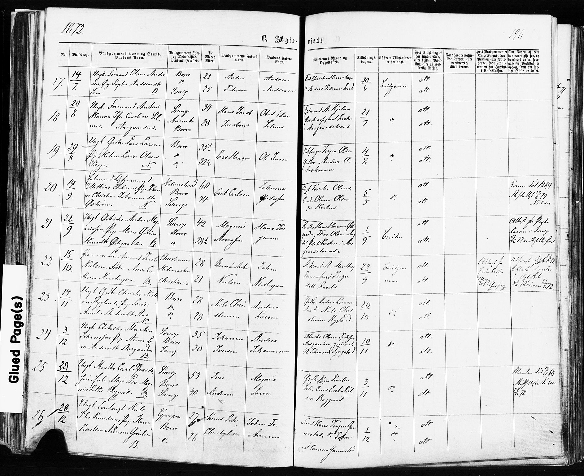 Borre kirkebøker, AV/SAKO-A-338/F/Fa/L0008: Parish register (official) no. I 8, 1868-1877, p. 196