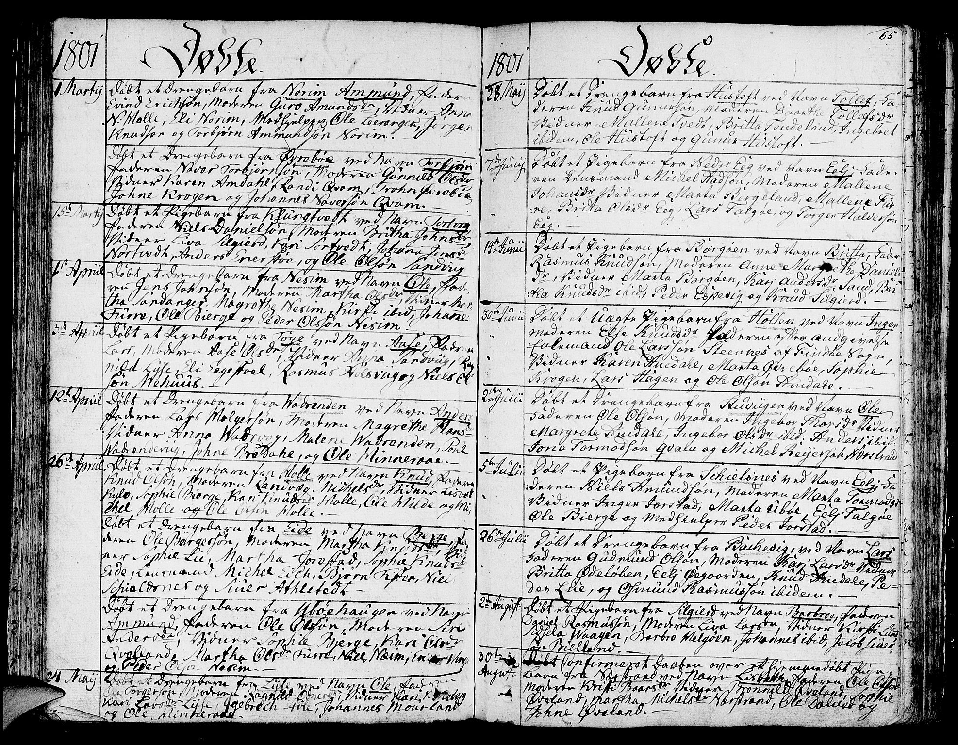 Nedstrand sokneprestkontor, SAST/A-101841/01/IV: Parish register (official) no. A 5, 1795-1816, p. 65