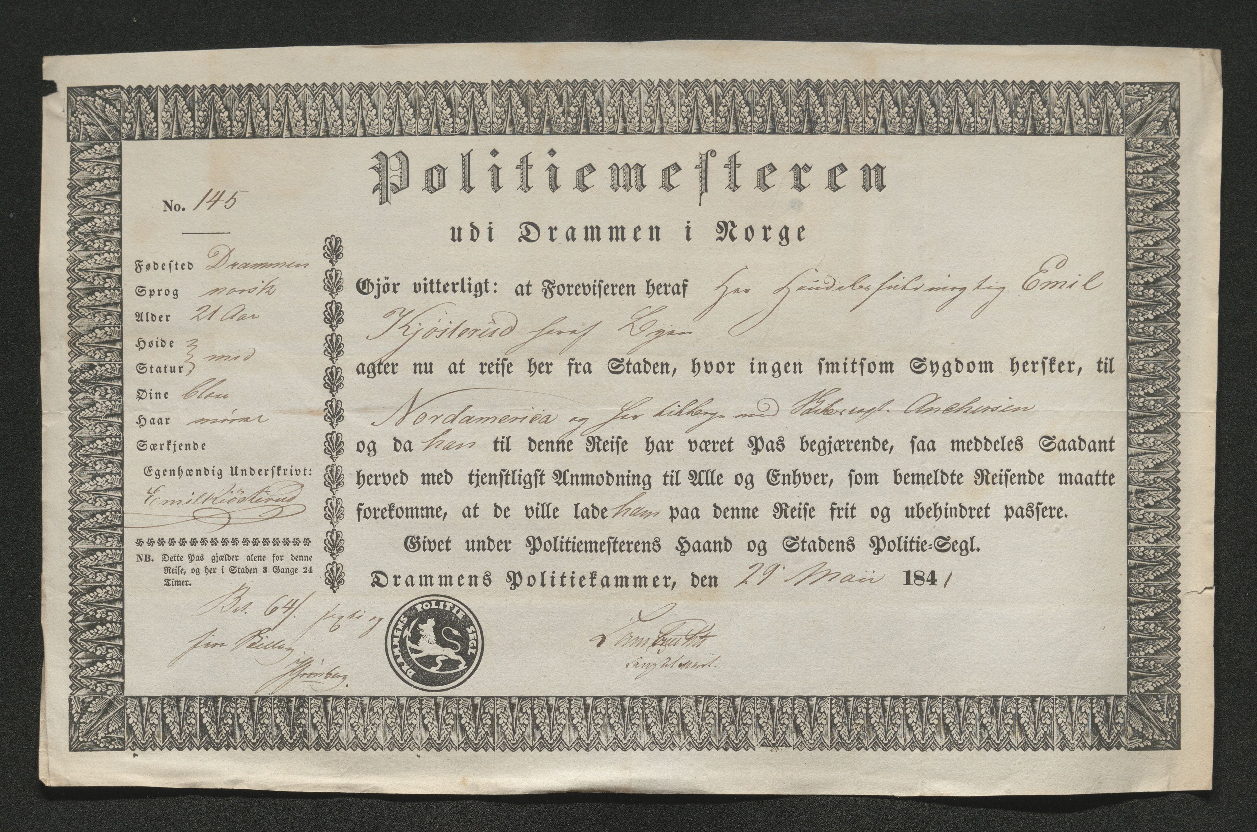 Drammen politikammer, AV/SAKO-A-623/I/Ia/Iab/L0007: Innleverte pass, 1843-1844, p. 214