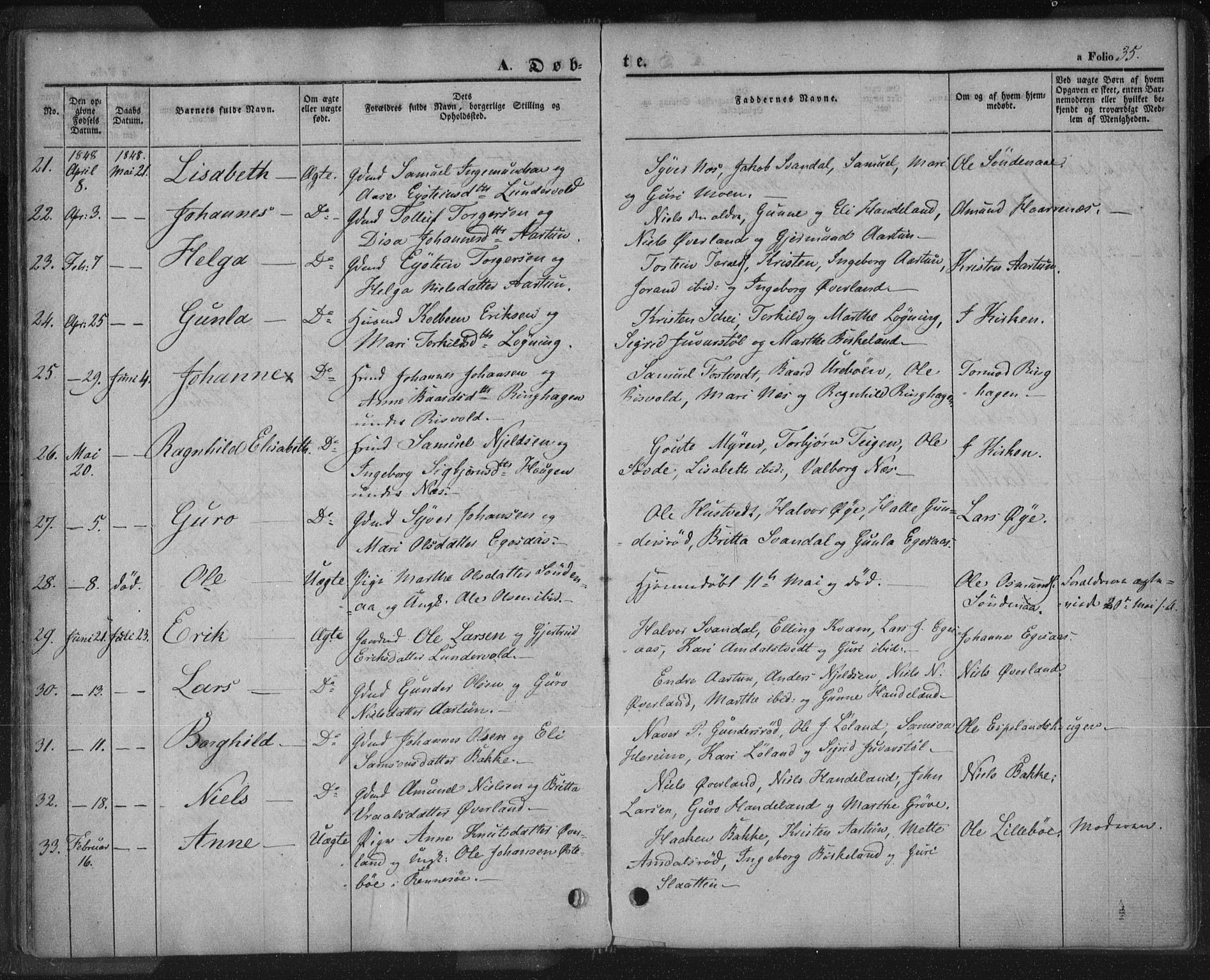 Sand sokneprestkontor, AV/SAST-A-101848/01/III/L0002: Parish register (official) no. A 2, 1838-1859, p. 35