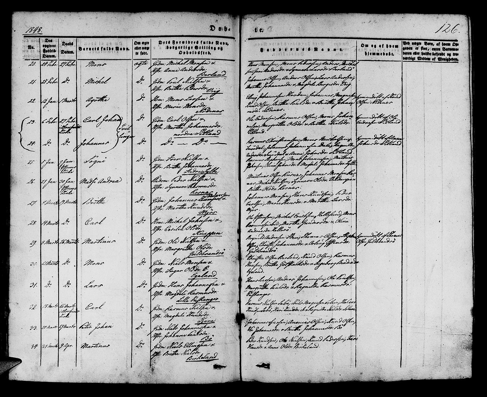 Manger sokneprestembete, AV/SAB-A-76801/H/Haa: Parish register (official) no. A 5, 1839-1848, p. 126