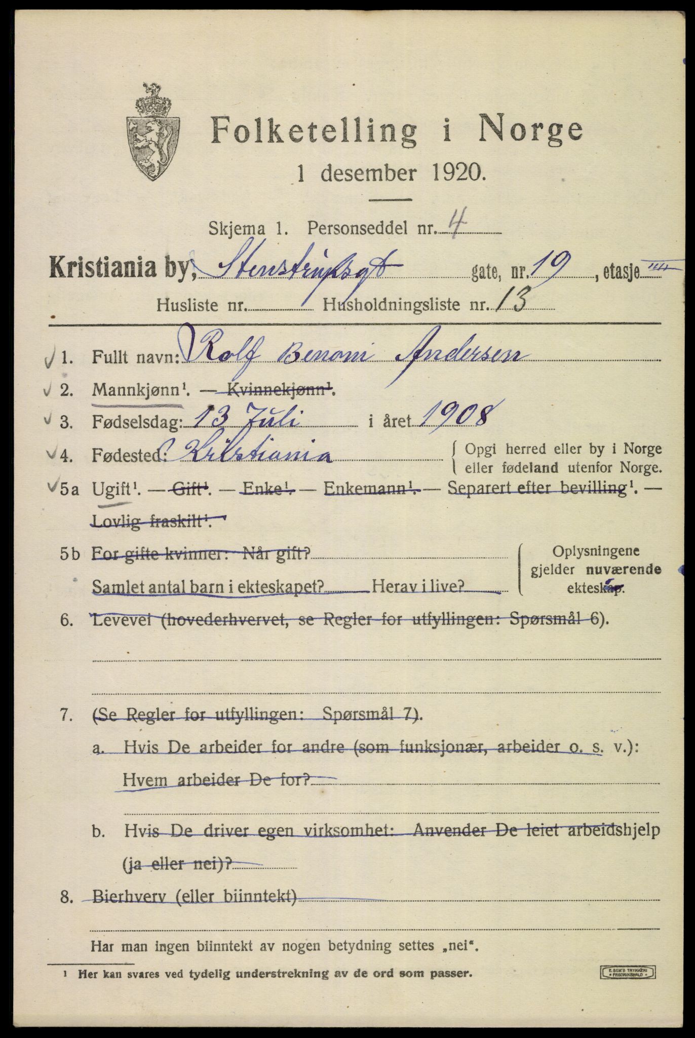 SAO, 1920 census for Kristiania, 1920, p. 539259