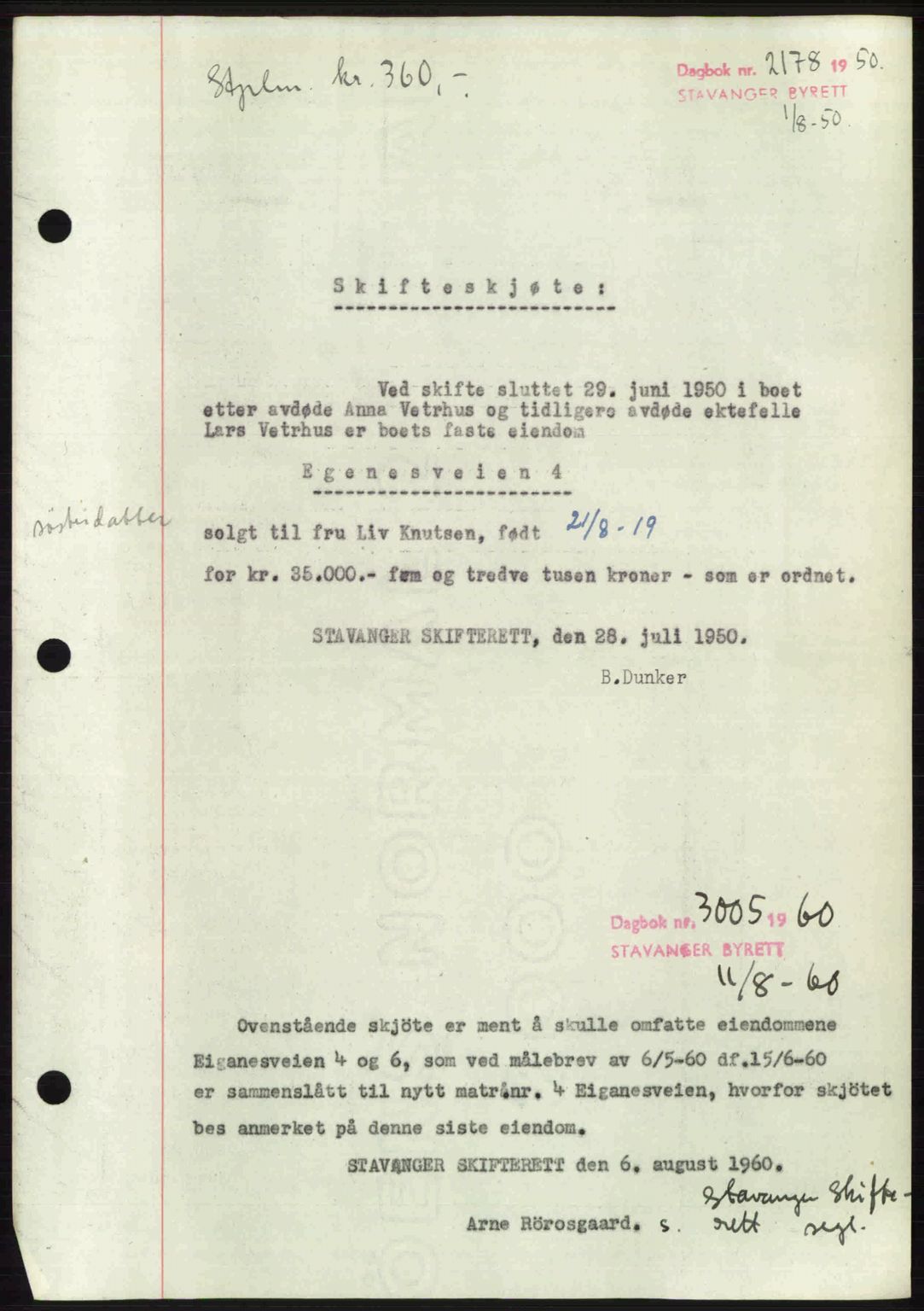 Stavanger byrett, SAST/A-100455/002/G/Gb/L0024: Mortgage book no. A13, 1949-1950, Diary no: : 2178/1950